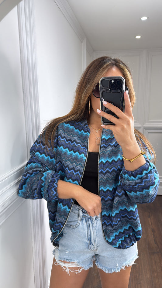 CLEO blue printed oversize bomber jacket