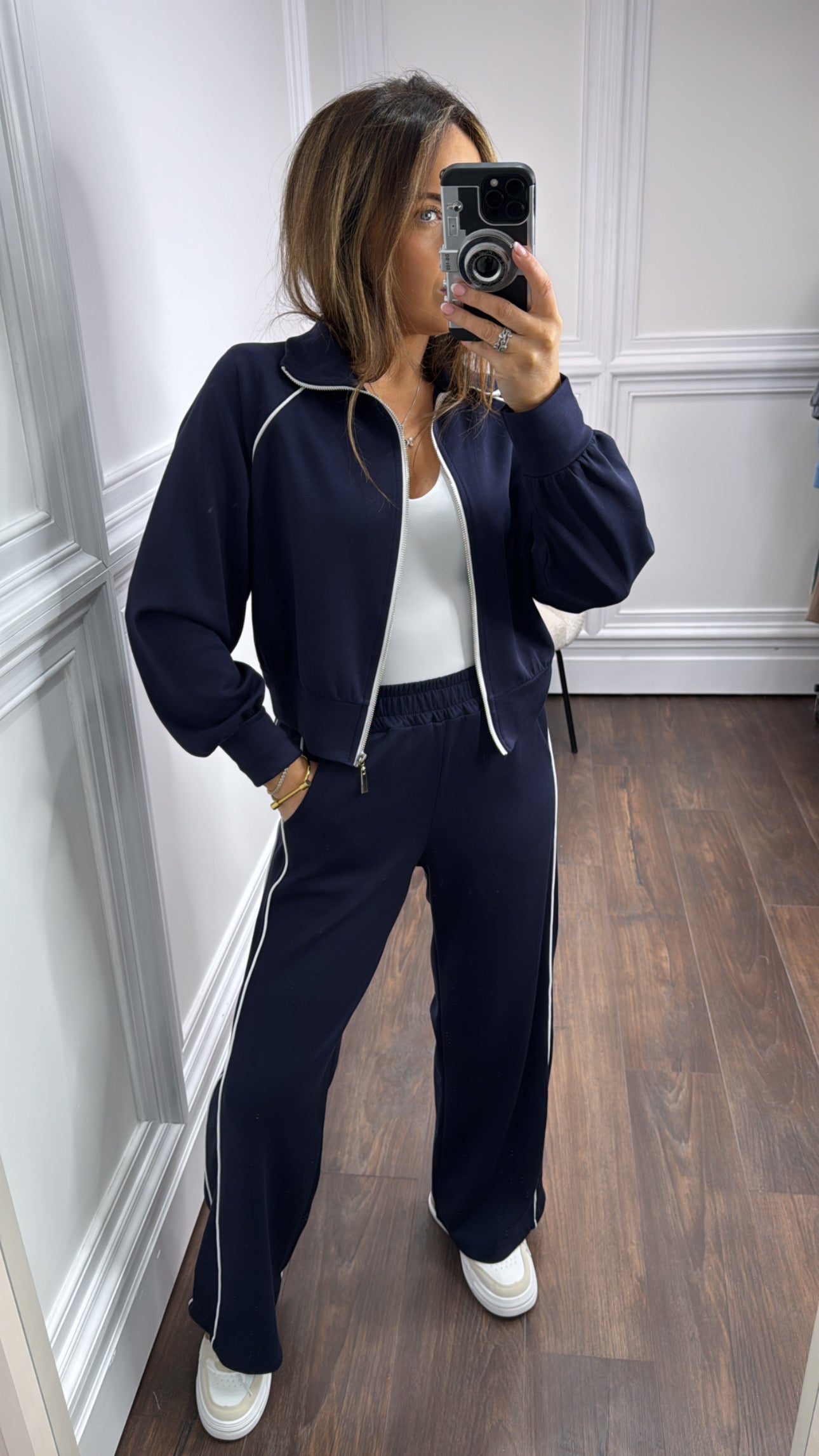 KEELEY navy zip up jacket and wide leg joggers tracksuit