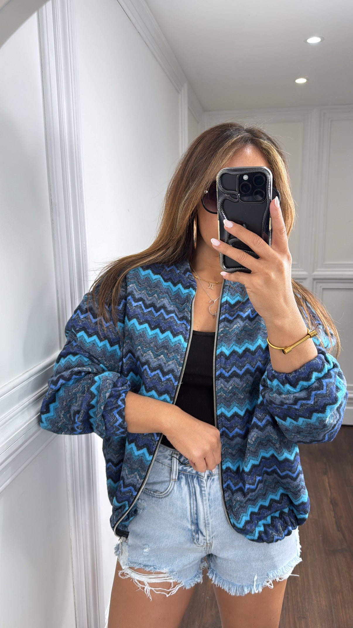 CLEO blue printed oversize bomber jacket
