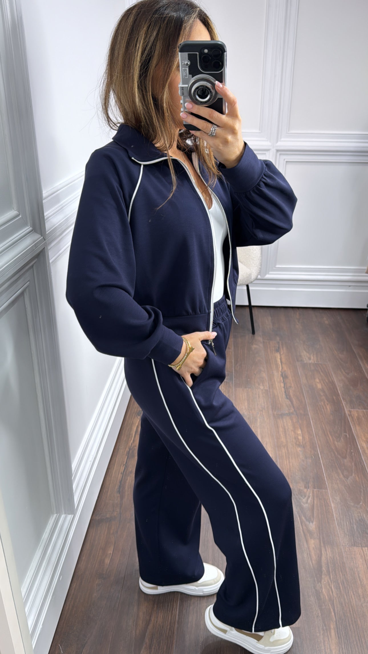 KEELEY navy zip up jacket and wide leg joggers tracksuit