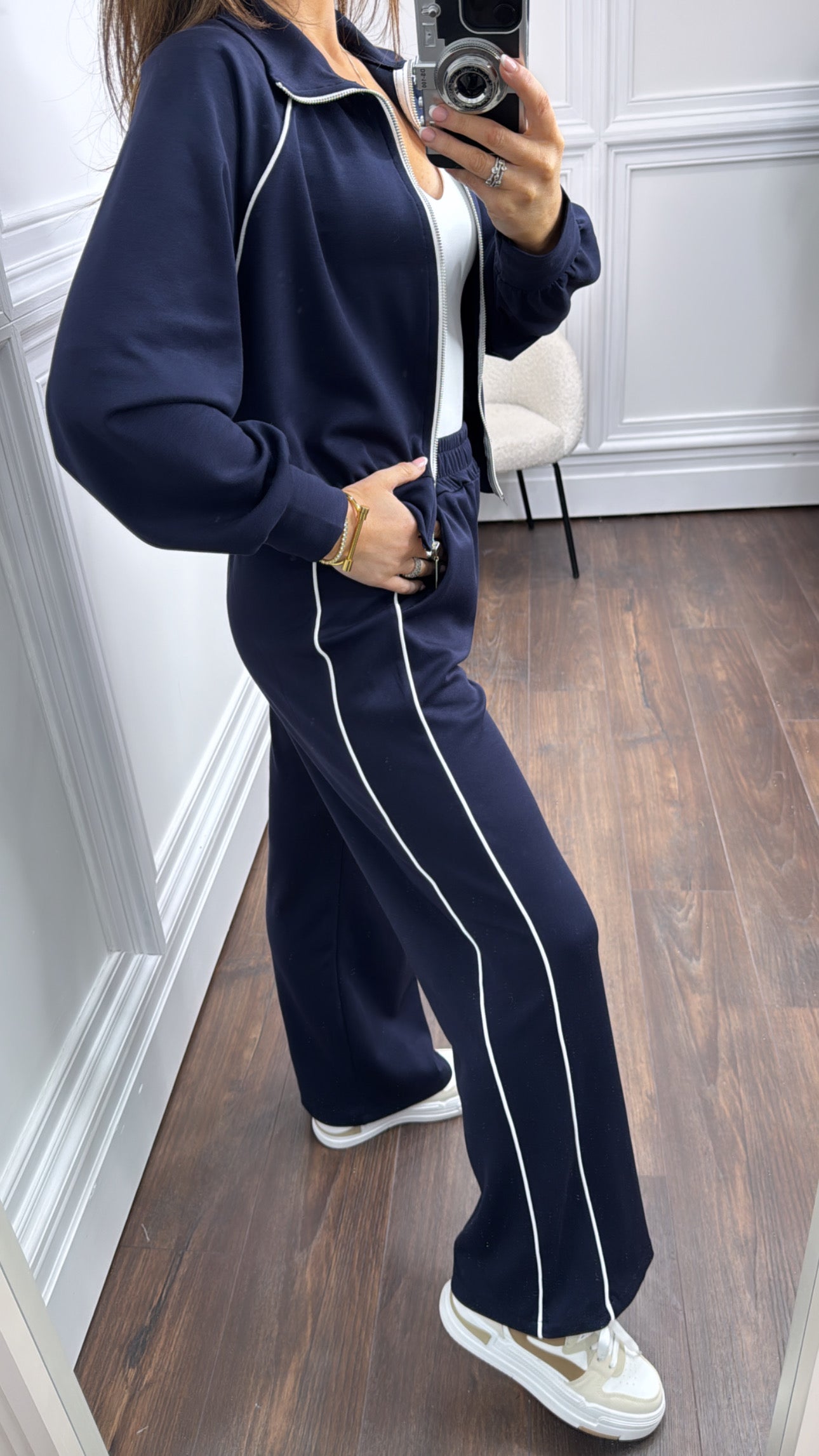 KEELEY navy zip up jacket and wide leg joggers tracksuit