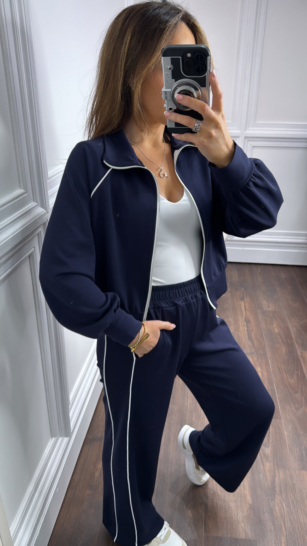 KEELEY navy zip up jacket and wide leg joggers tracksuit