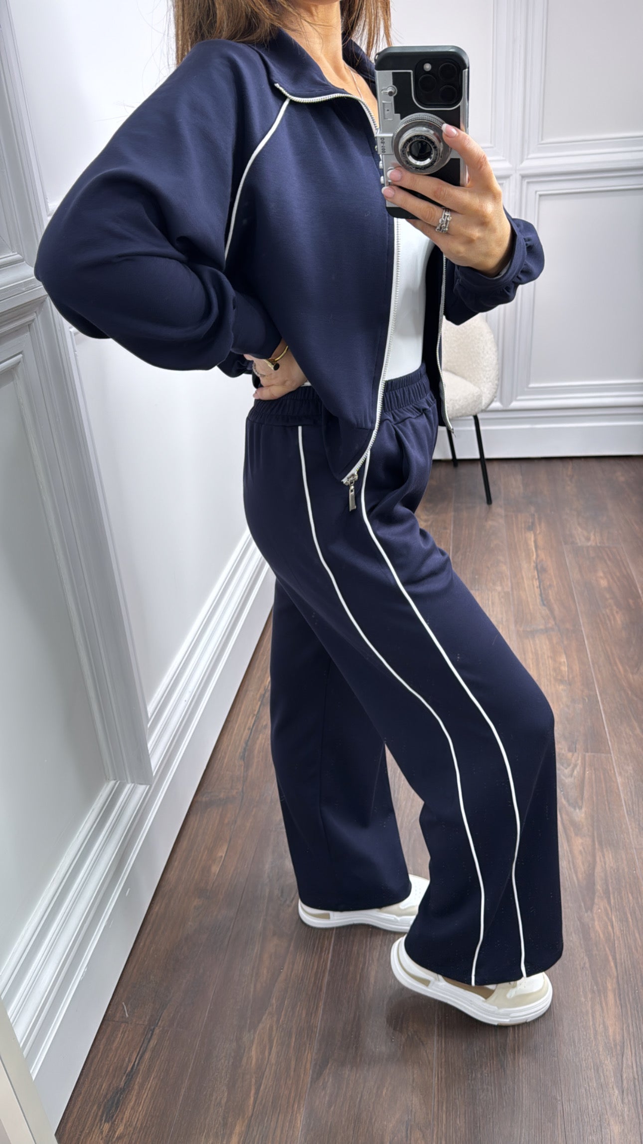 KEELEY navy zip up jacket and wide leg joggers tracksuit