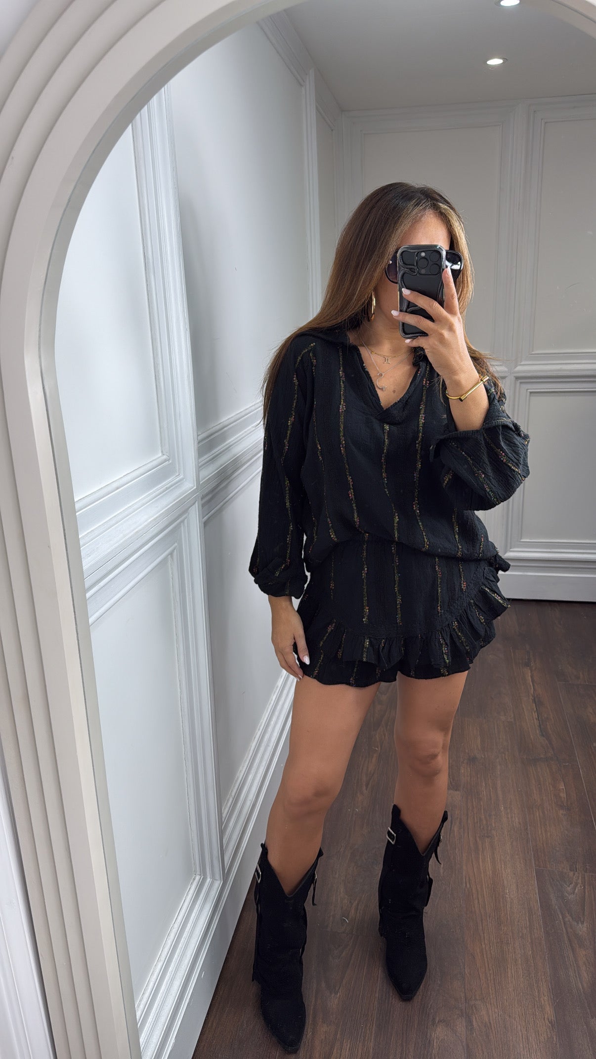 PIXIE black cheesecloth skort co-ord