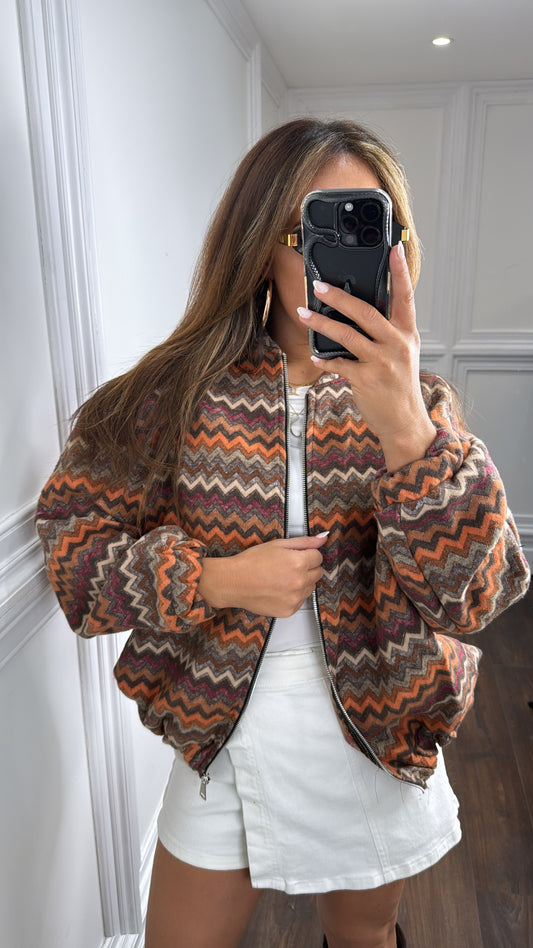 CLEO brown printed oversize bomber jacket