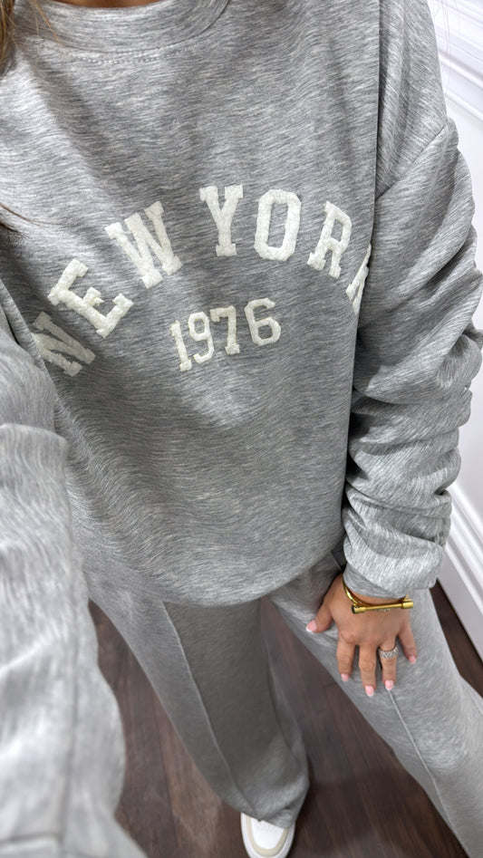 NEW YORK 1976 grey ruched sleeves tracksuit