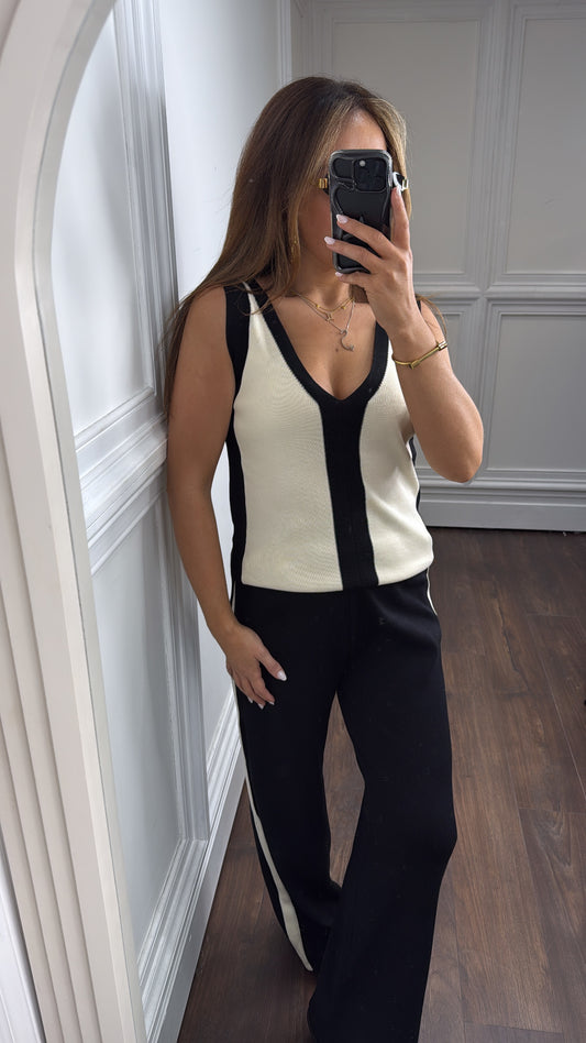 LEESA black contrast panel knitted lounge co-ord
