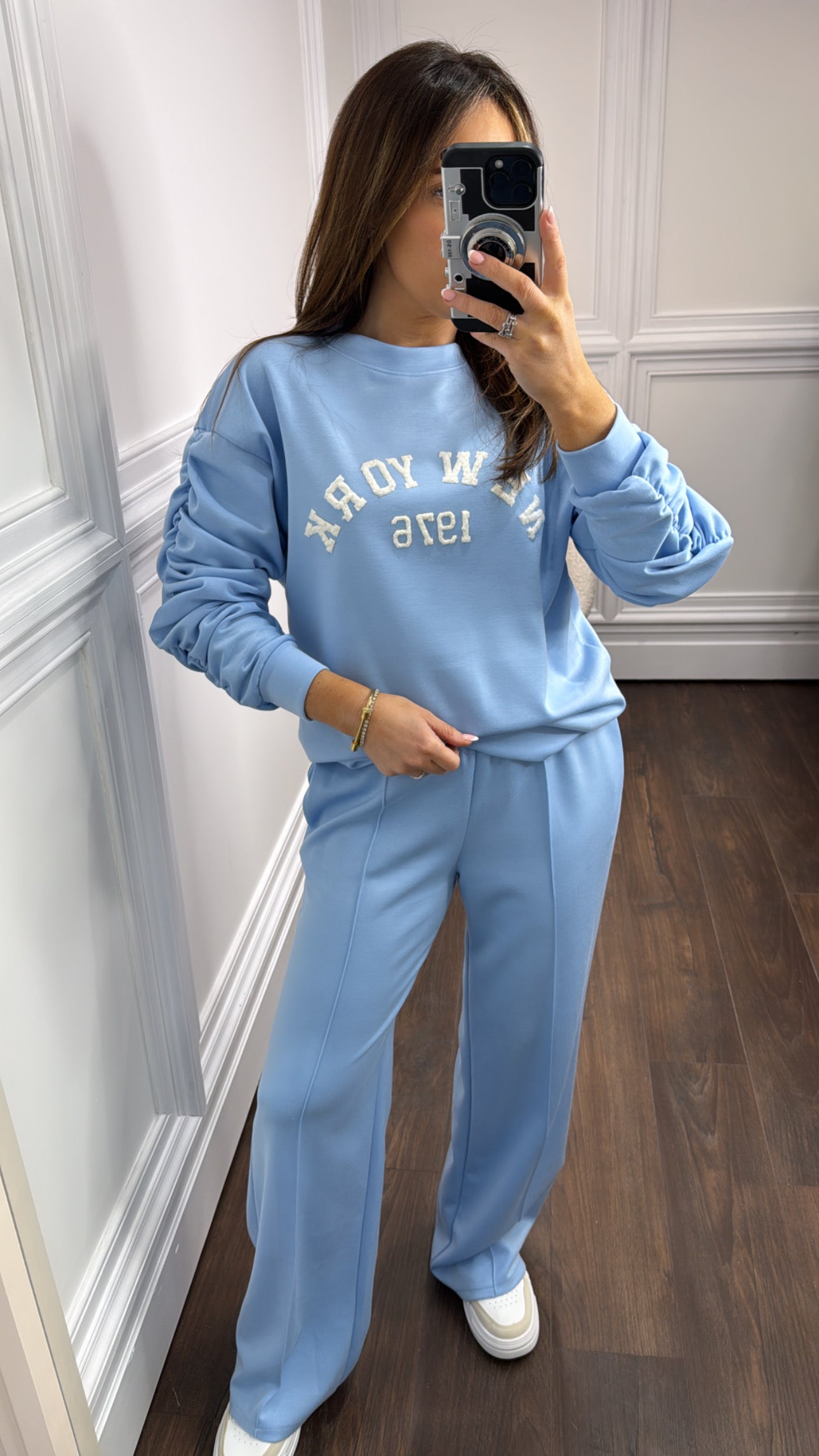 NEW YORK 1976 blue ruched sleeves tracksuit