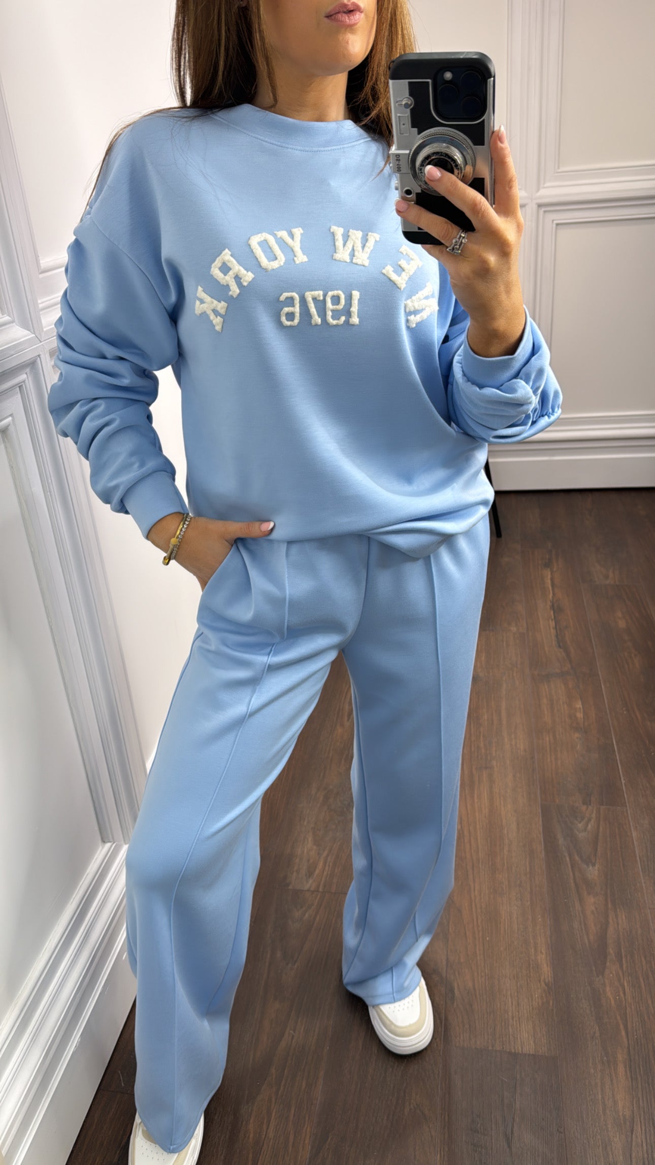 NEW YORK 1976 blue ruched sleeves tracksuit