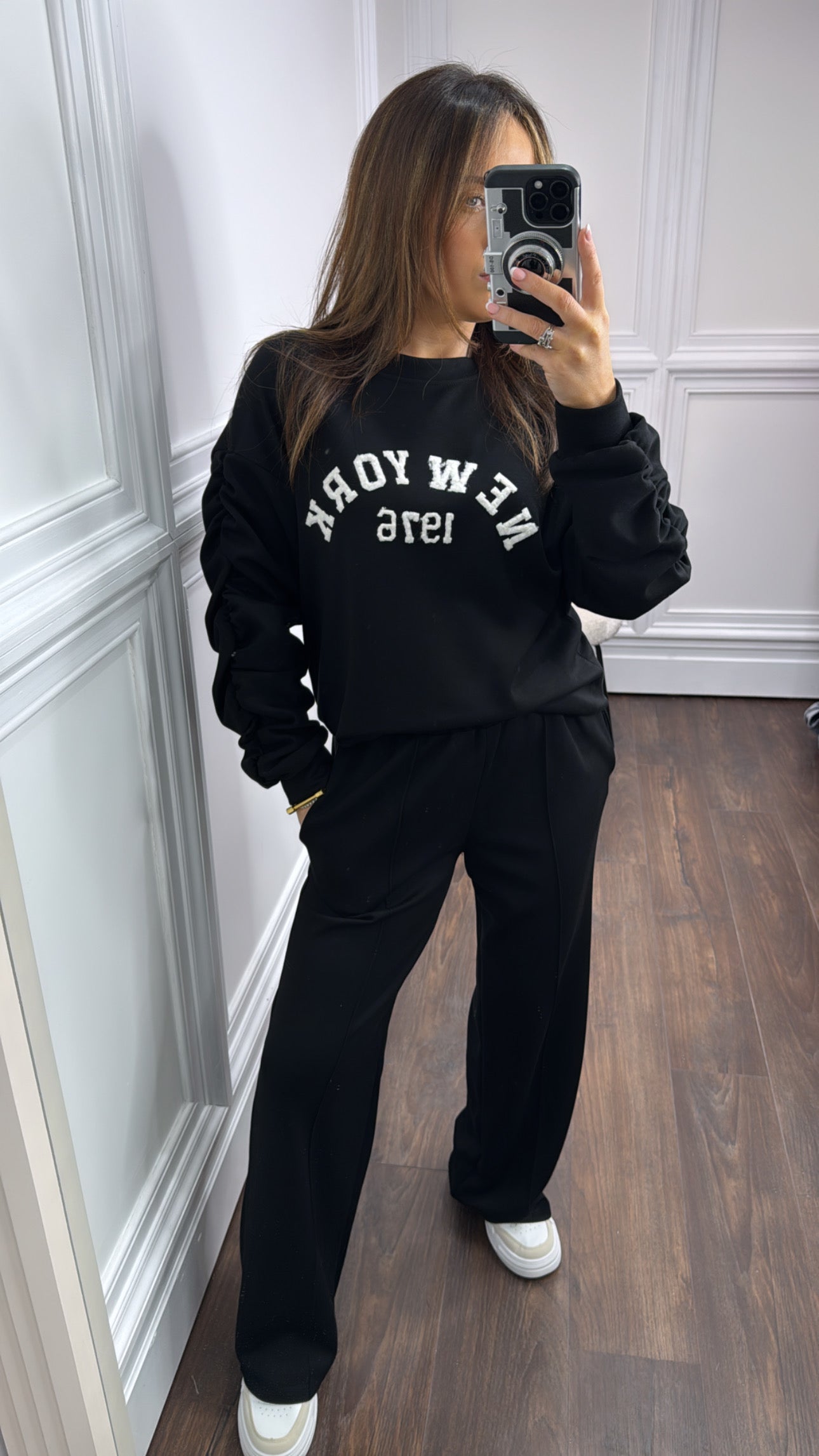 NEW YORK 1976 black ruched sleeves tracksuit