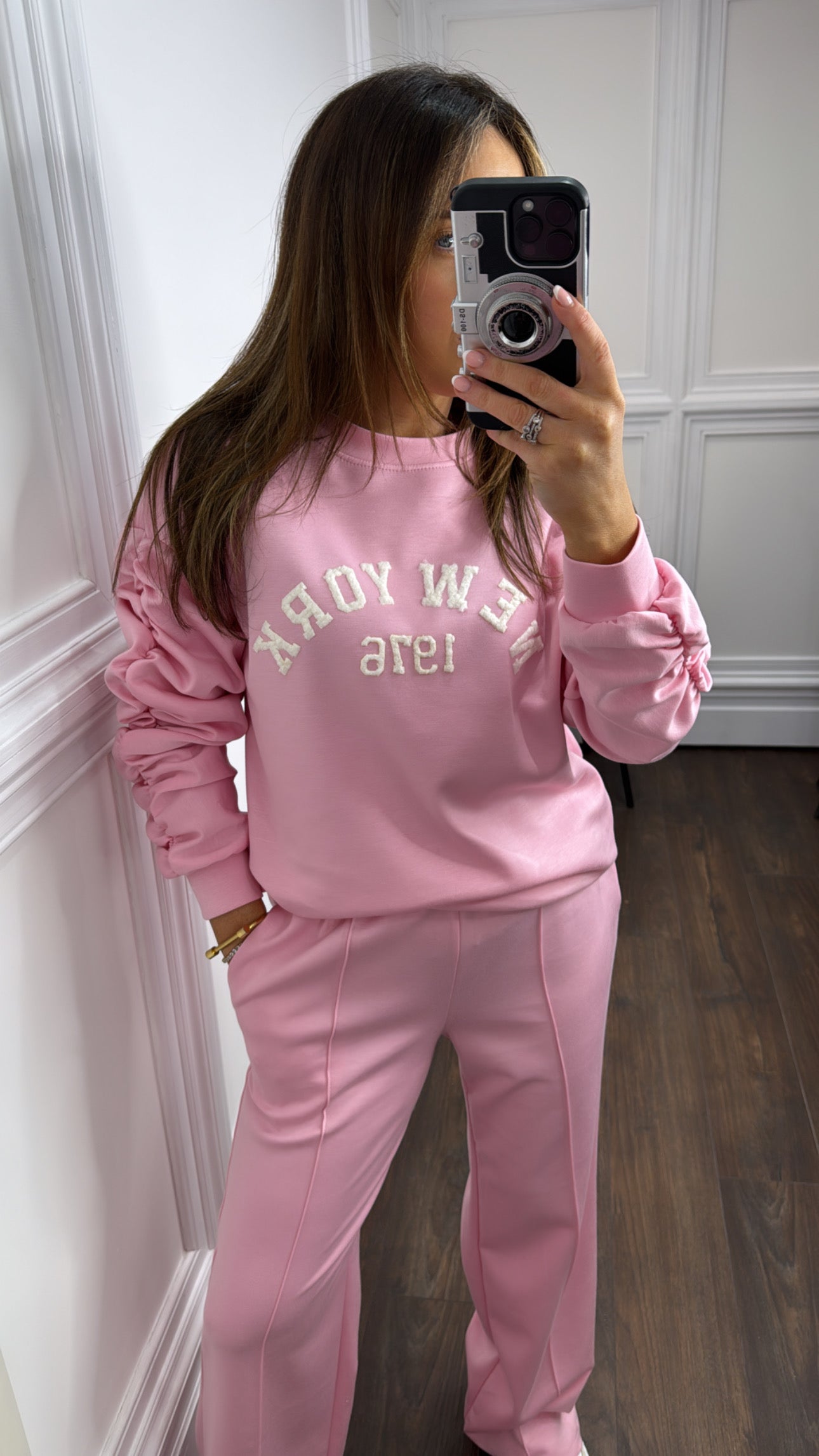 NEW YORK 1976 pink ruched sleeves tracksuit