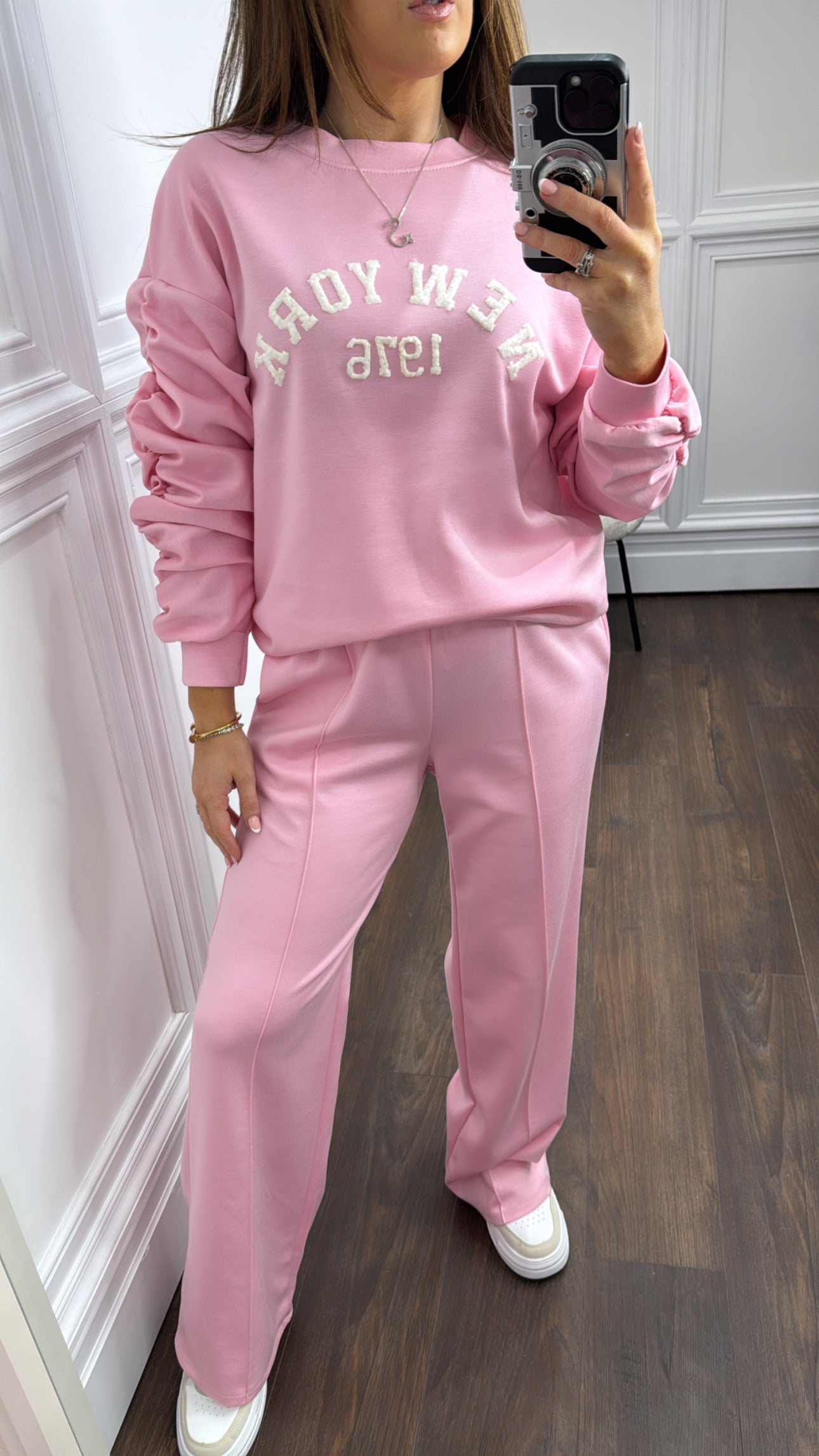 NEW YORK 1976 pink ruched sleeves tracksuit