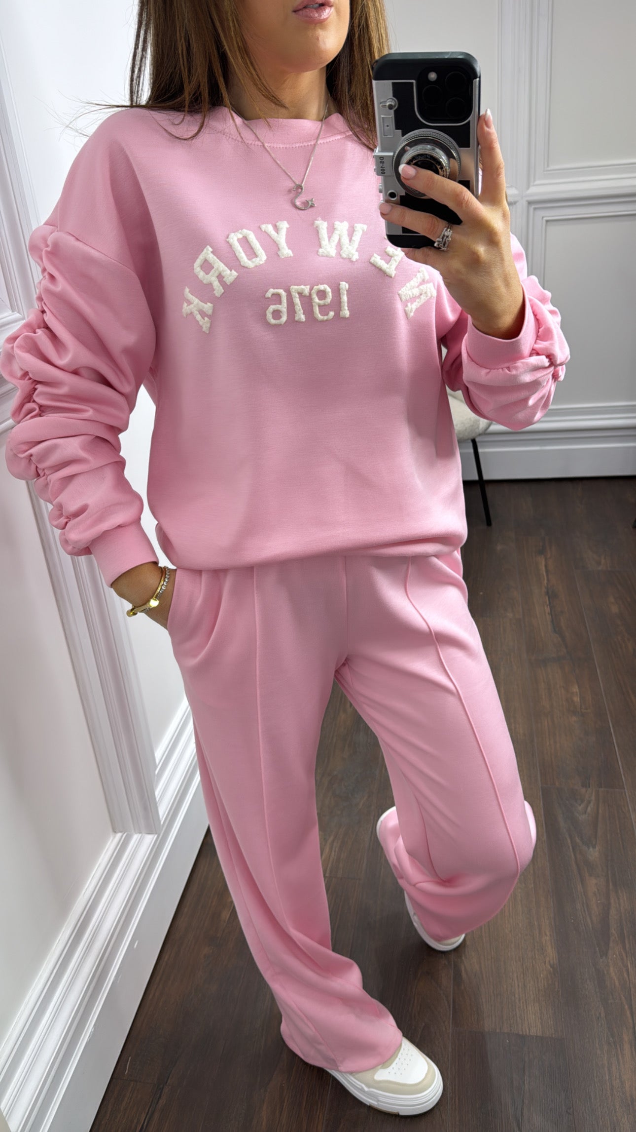 NEW YORK 1976 pink ruched sleeves tracksuit