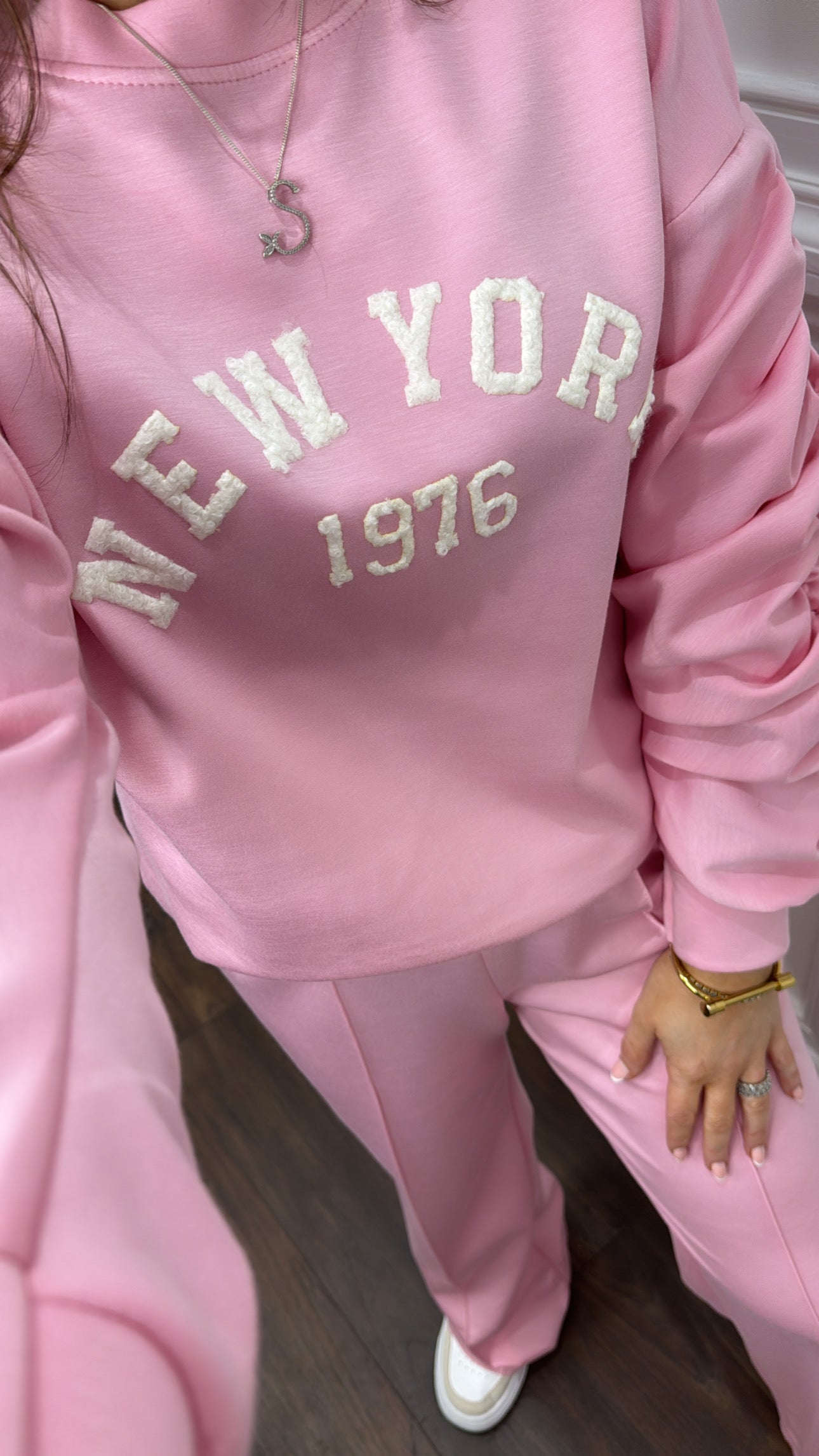 NEW YORK 1976 pink ruched sleeves tracksuit