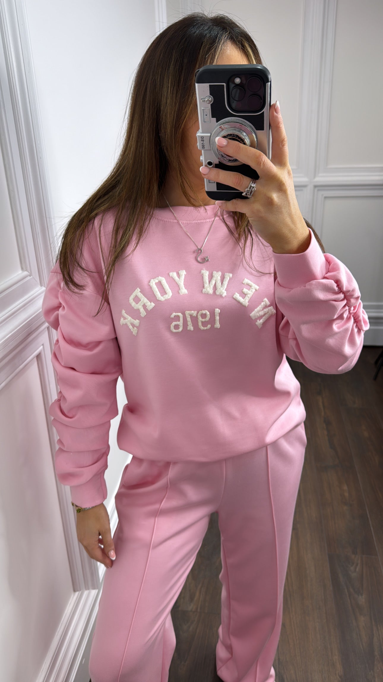 NEW YORK 1976 pink ruched sleeves tracksuit