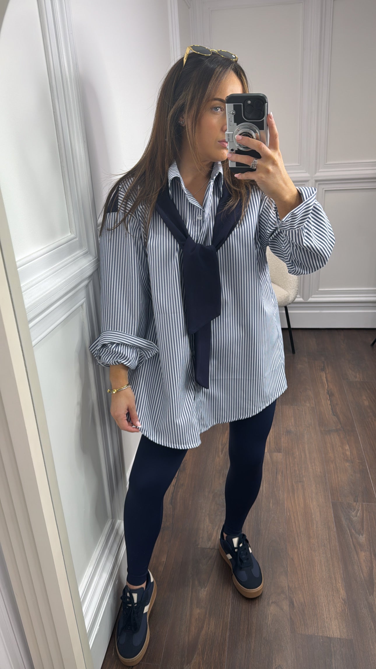 LOTTIE navy stripe shirt with neck tie