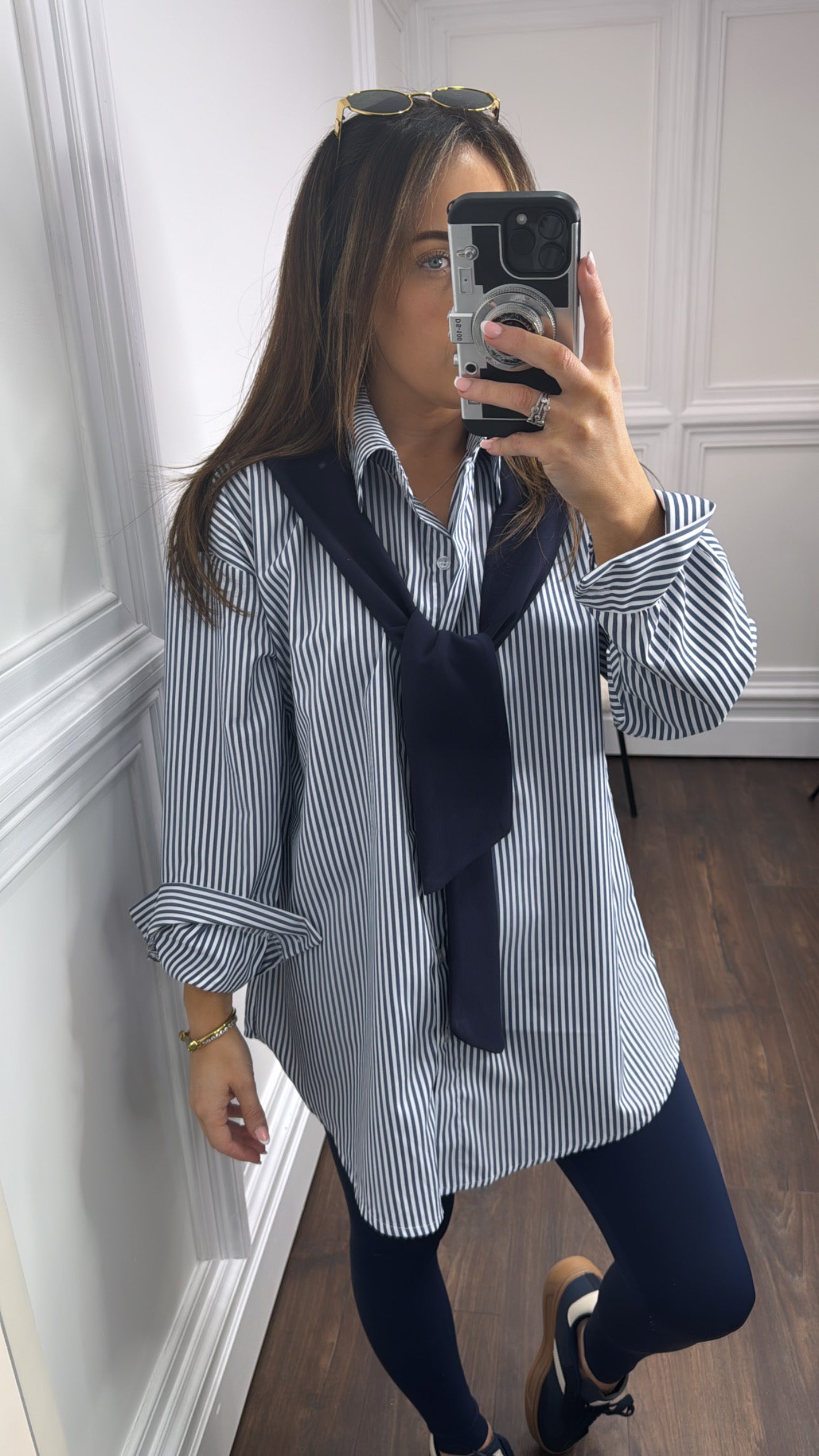 LOTTIE navy stripe shirt with neck tie