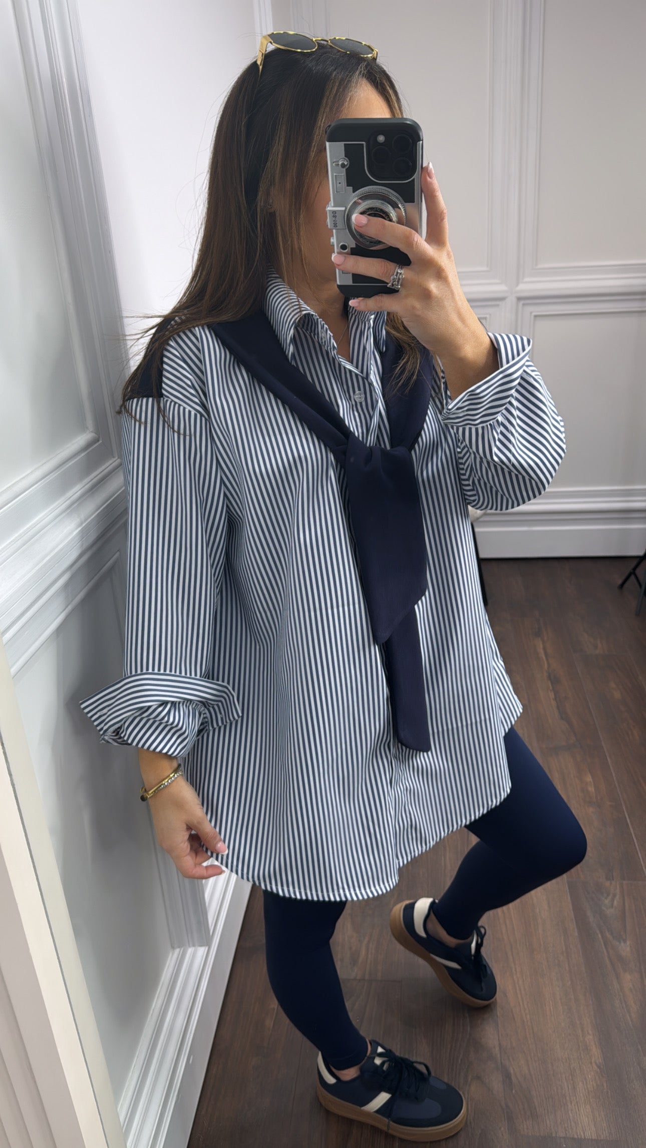 LOTTIE navy stripe shirt with neck tie