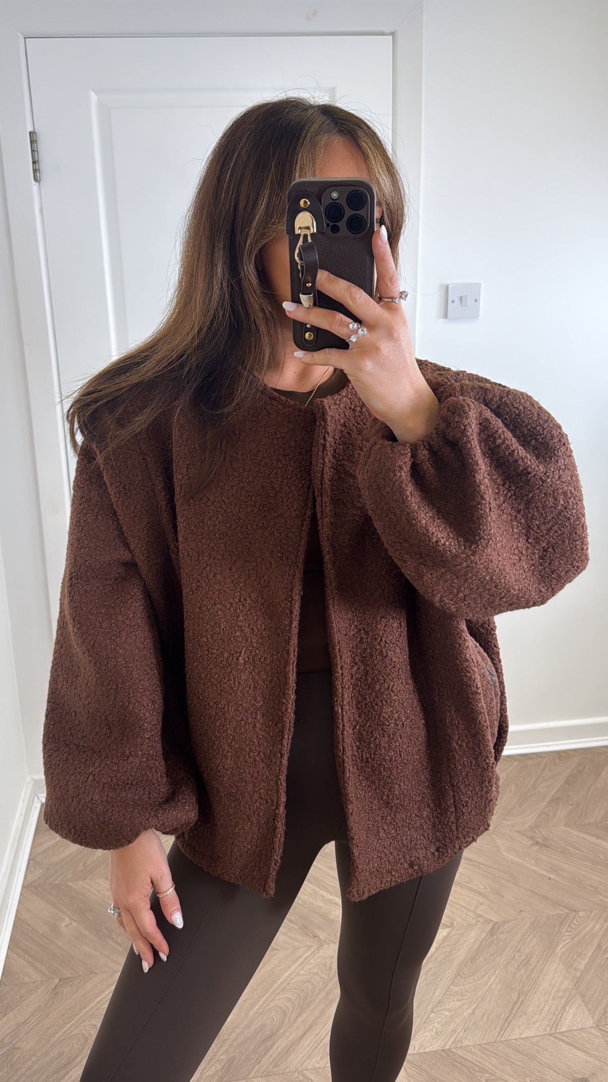 MILEY brown teddy jacket with structured shoulder