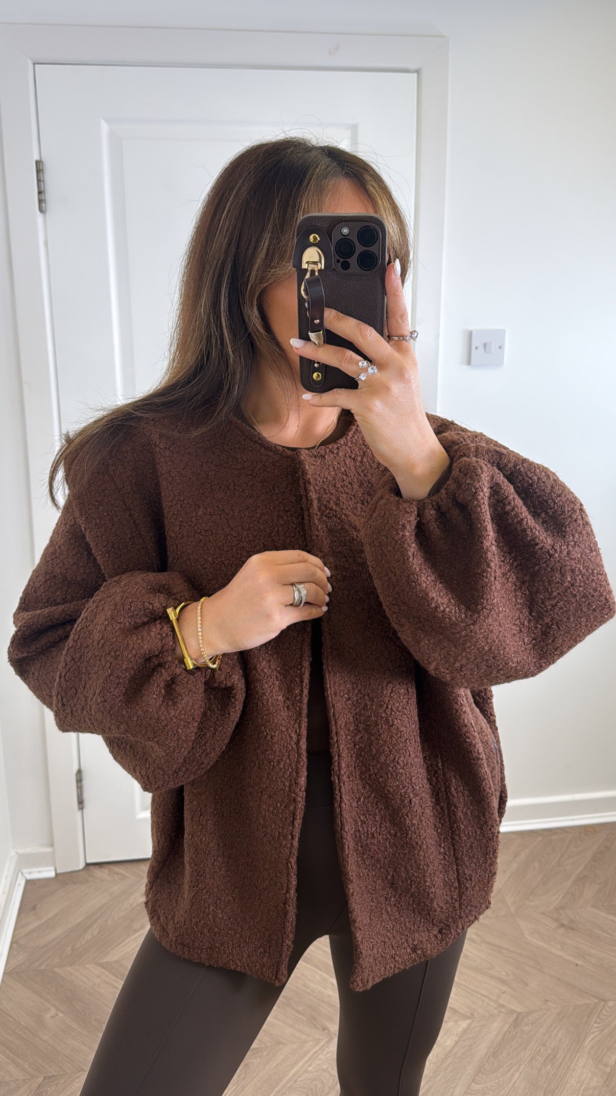 MILEY brown teddy jacket with structured shoulder