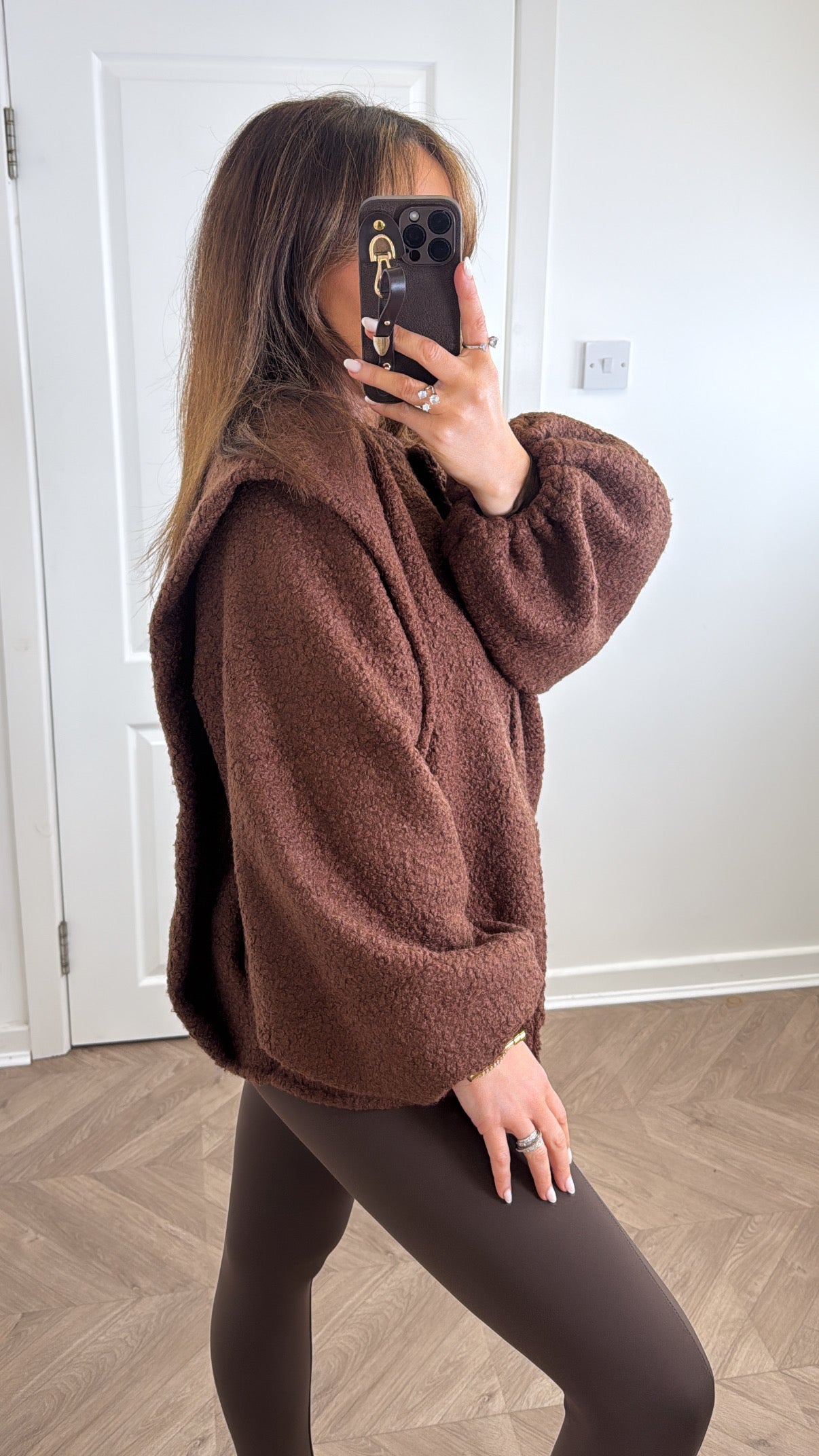 MILEY brown teddy jacket with structured shoulder