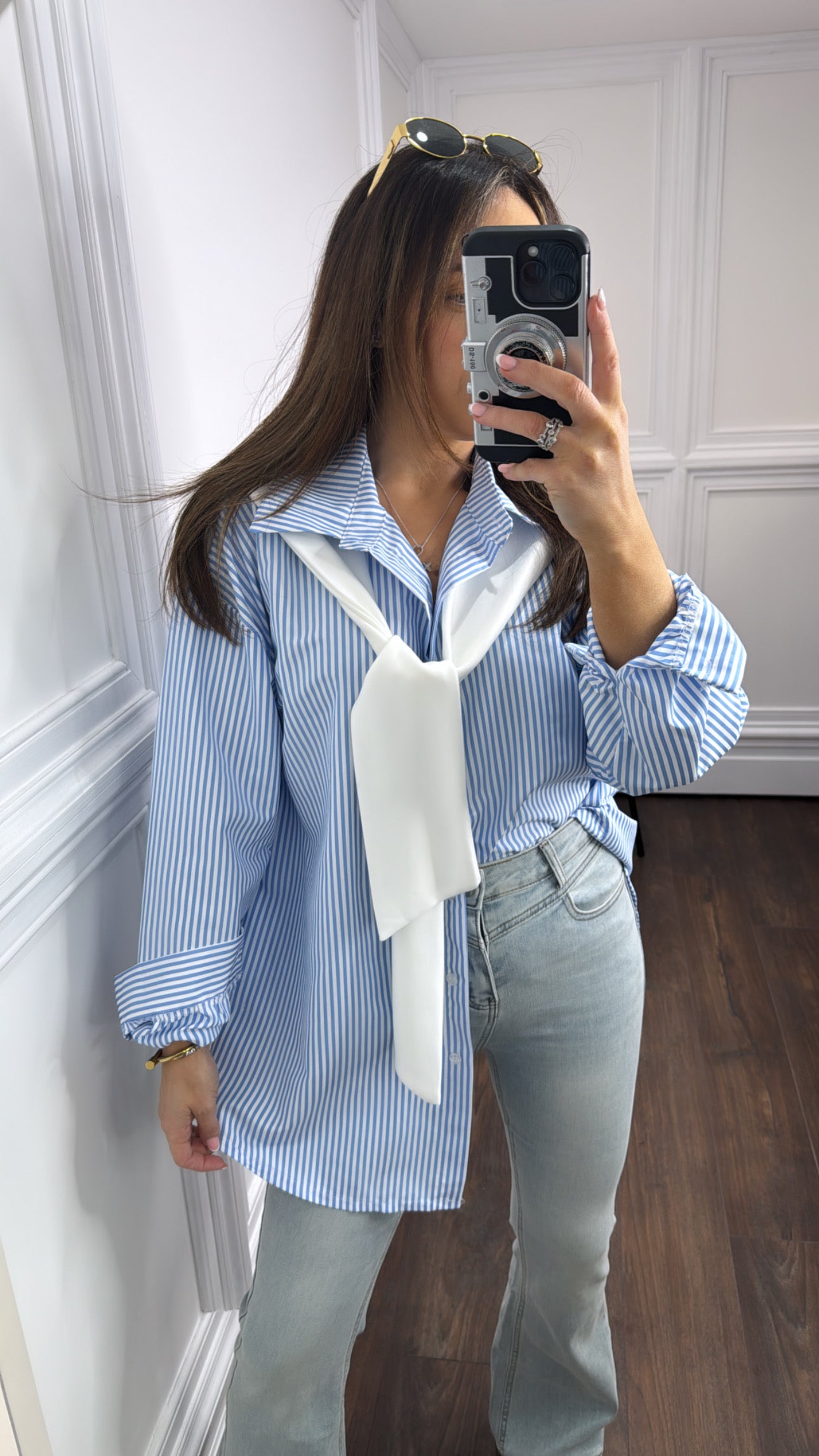 LOTTIE blue stripe shirt with neck tie