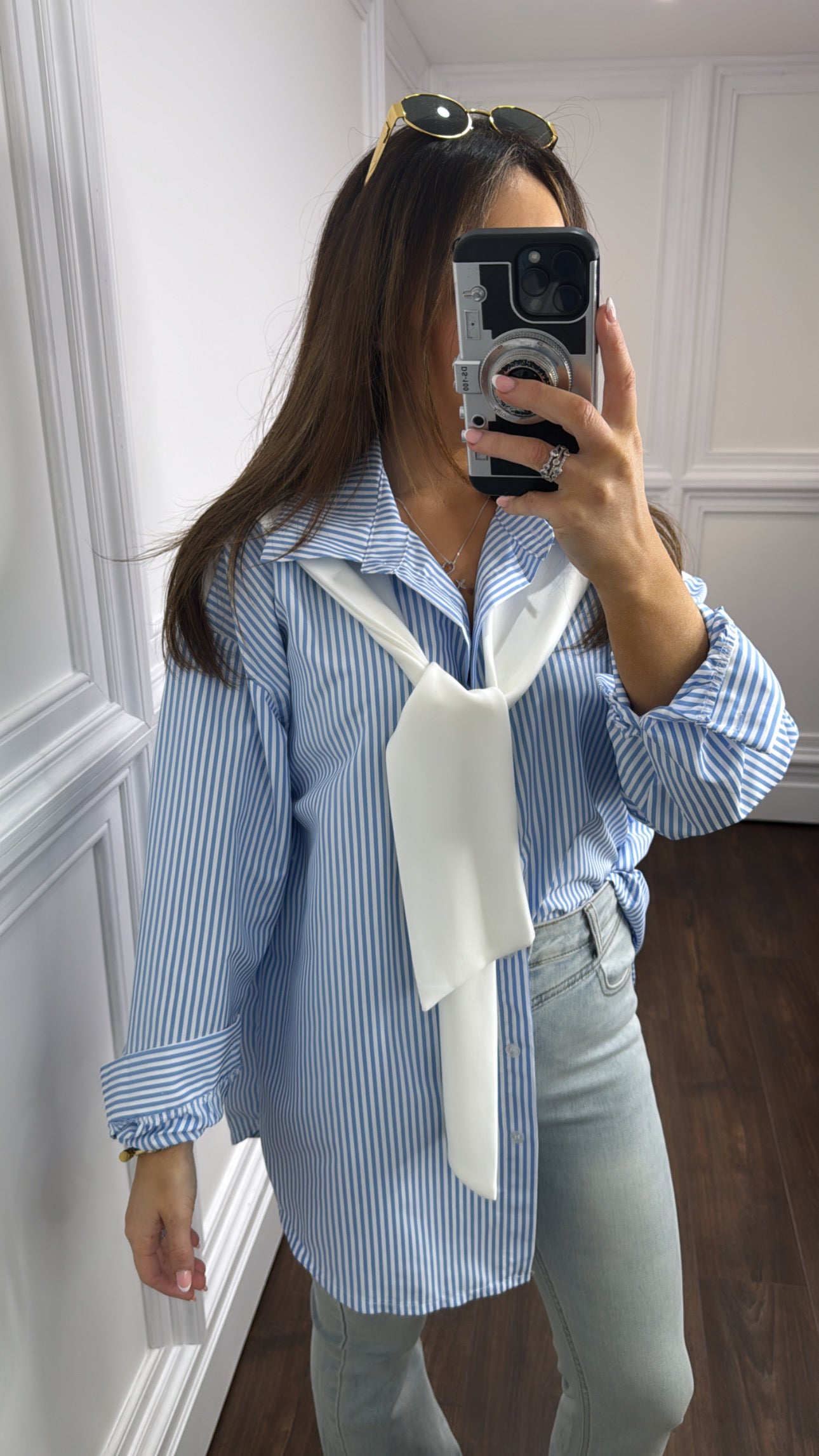 LOTTIE blue stripe shirt with neck tie