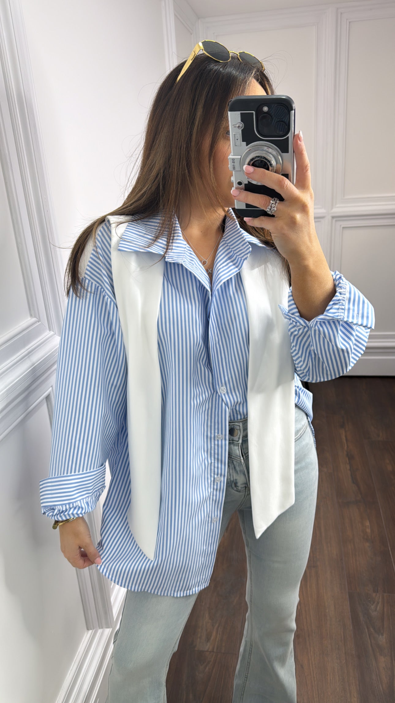 LOTTIE blue stripe shirt with neck tie