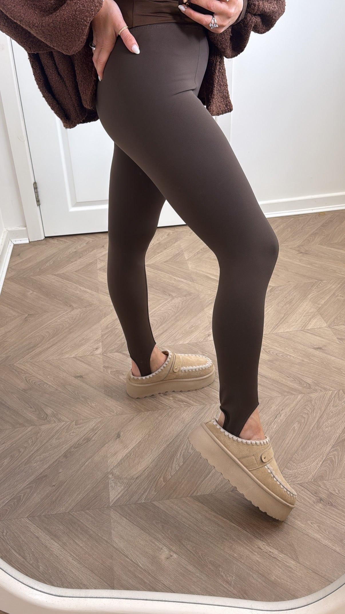 MYA brown fleece lined stirrup leggings