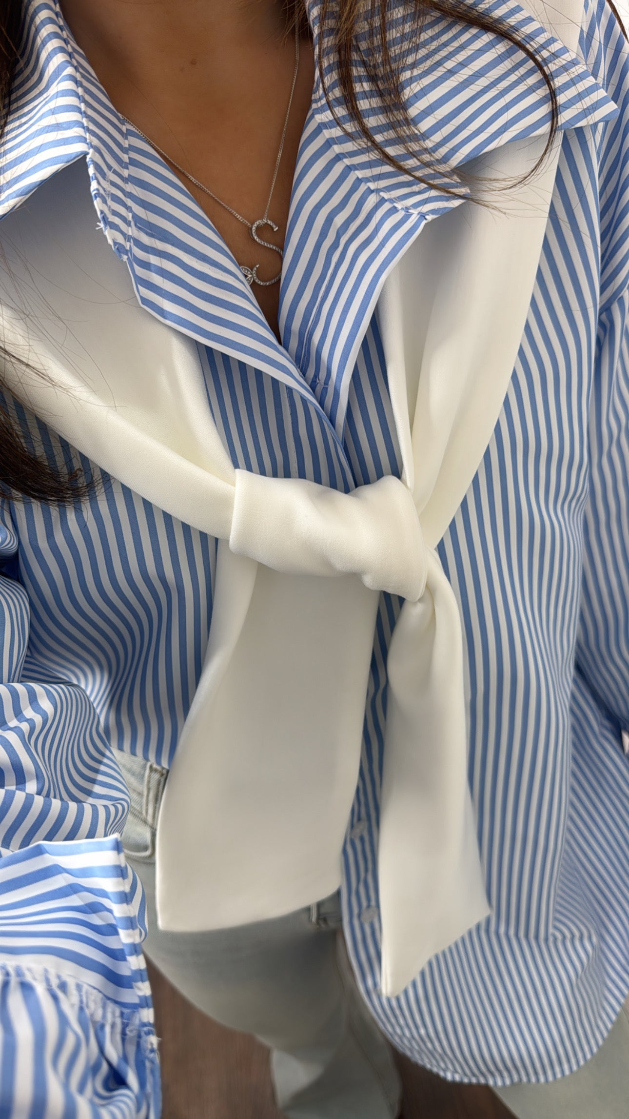 LOTTIE blue stripe shirt with neck tie