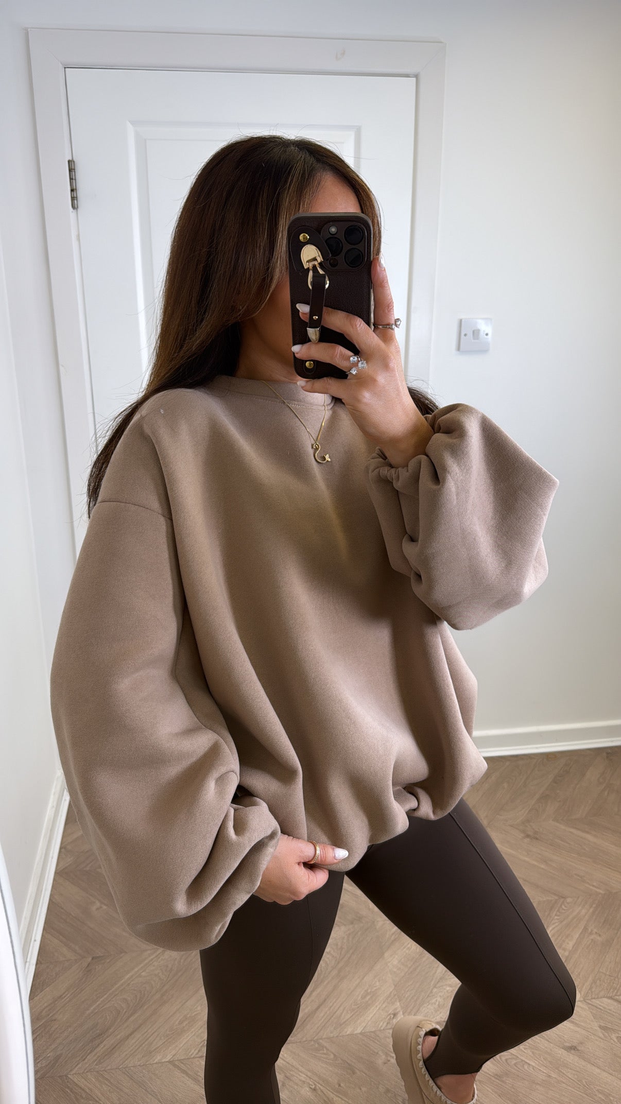 CARA mocha bubble hem sweatshirt