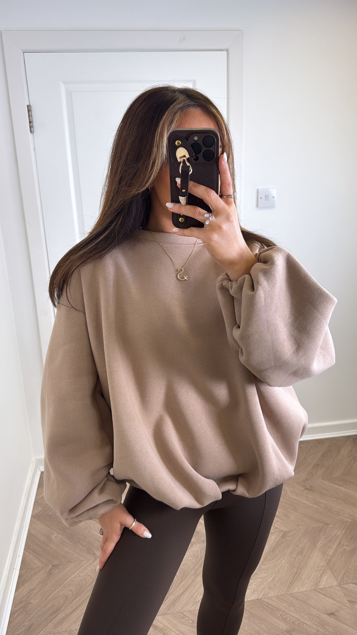 CARA mocha bubble hem sweatshirt