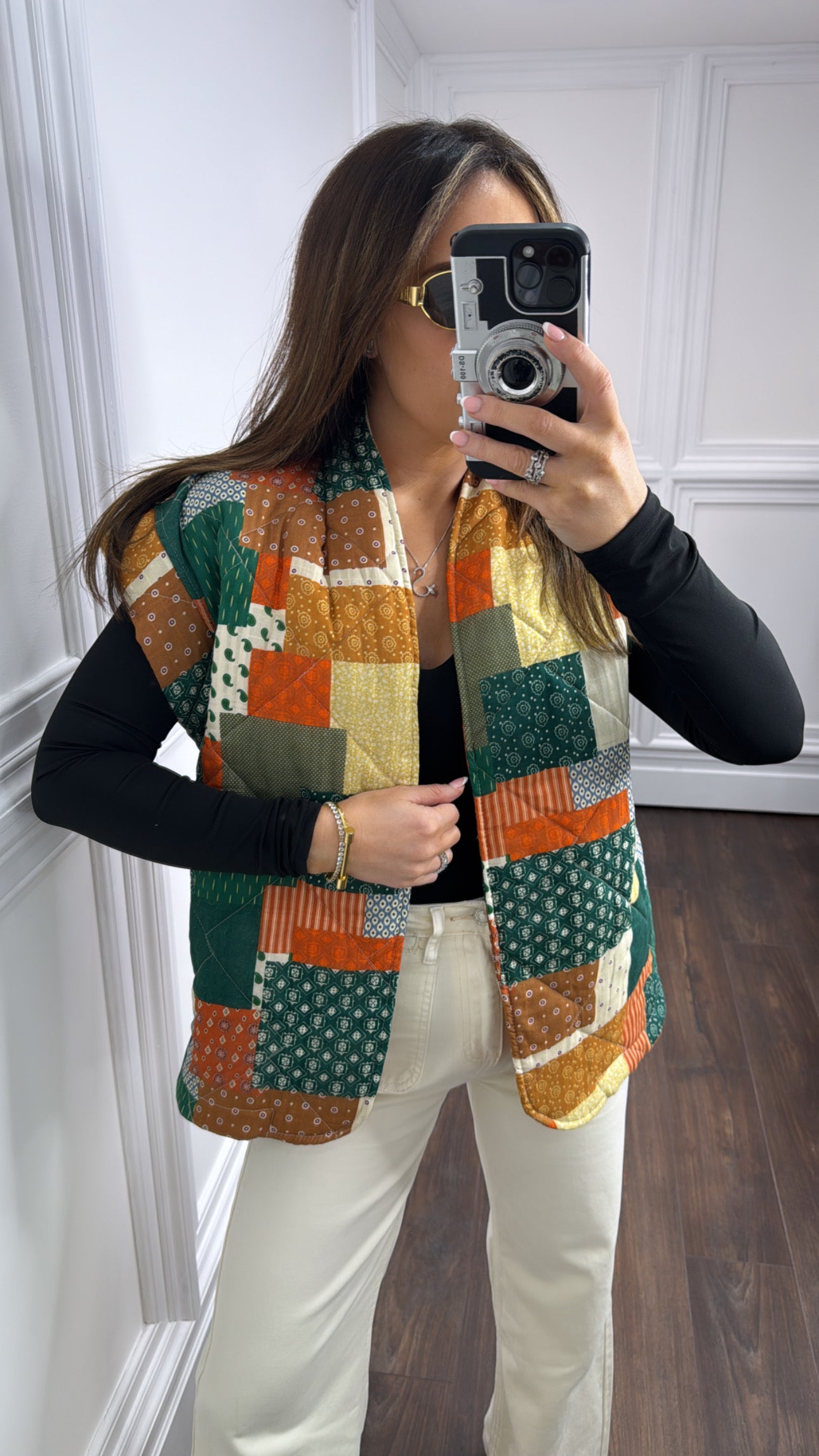 RHIANNE orange quilted patchwork waist jacket