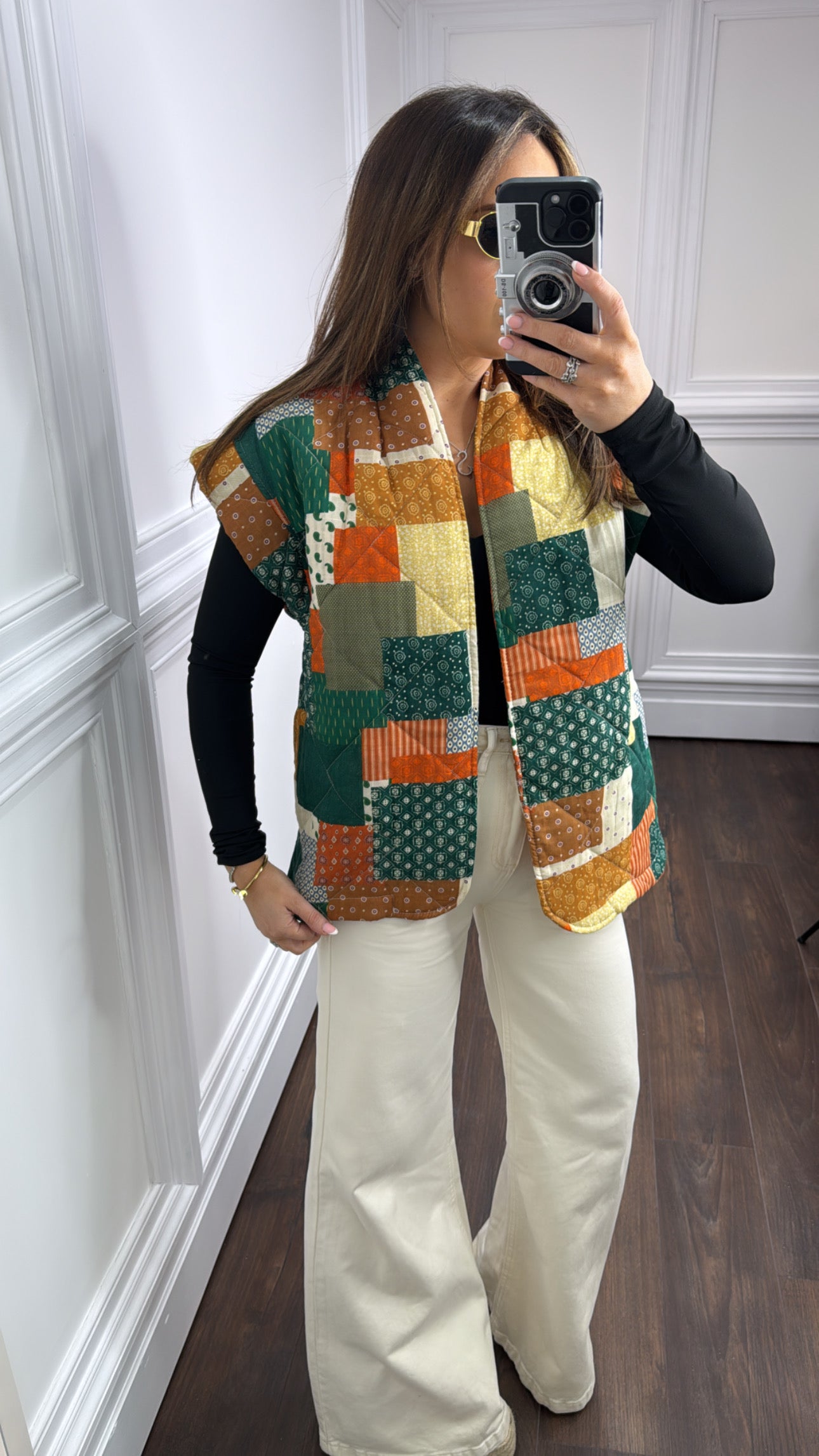 RHIANNE orange quilted patchwork waist jacket