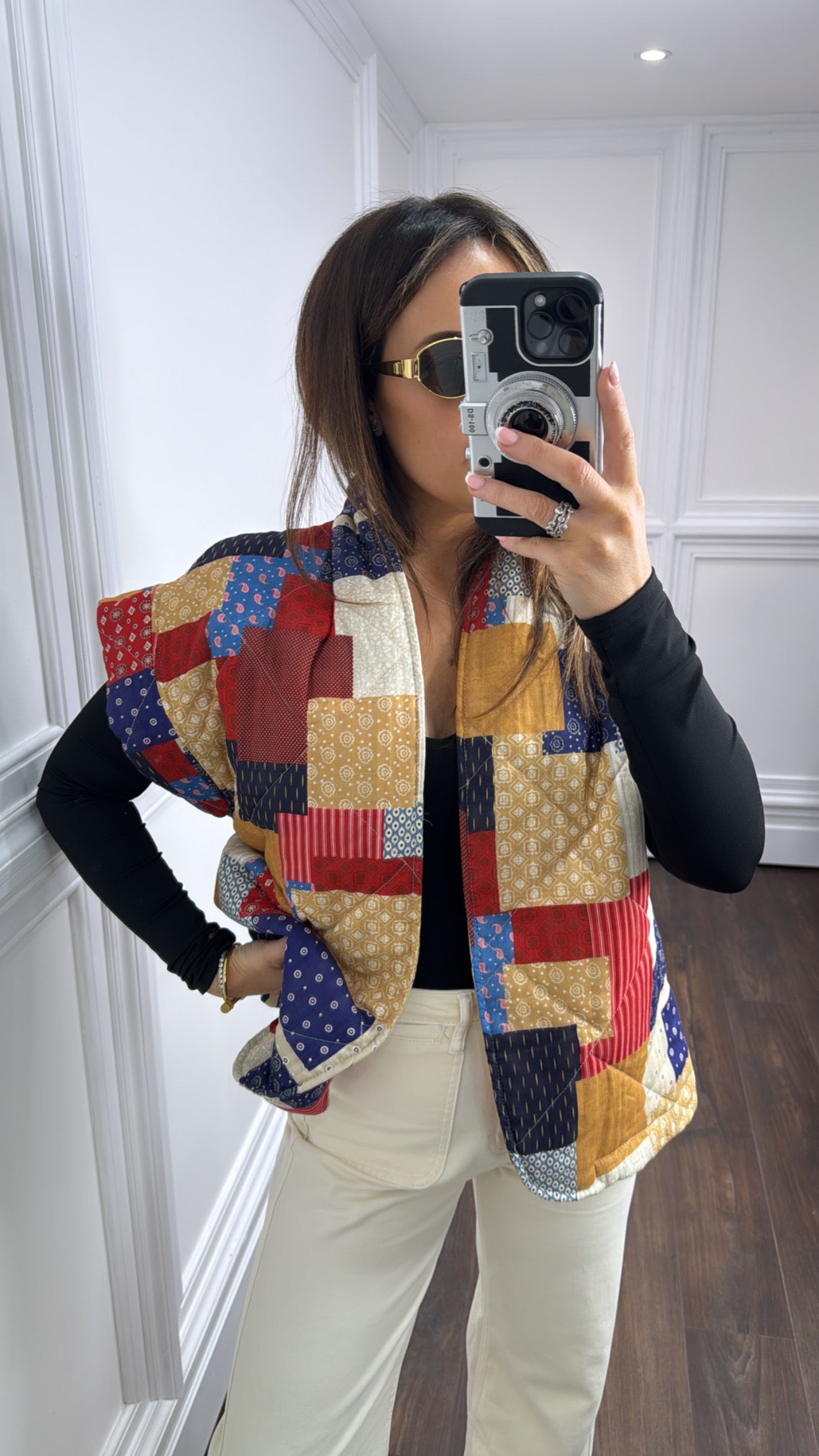 RHIANNE blue quilted patchwork waist jacket