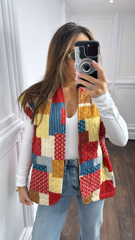 RHIANNE red quilted patchwork waist jacket