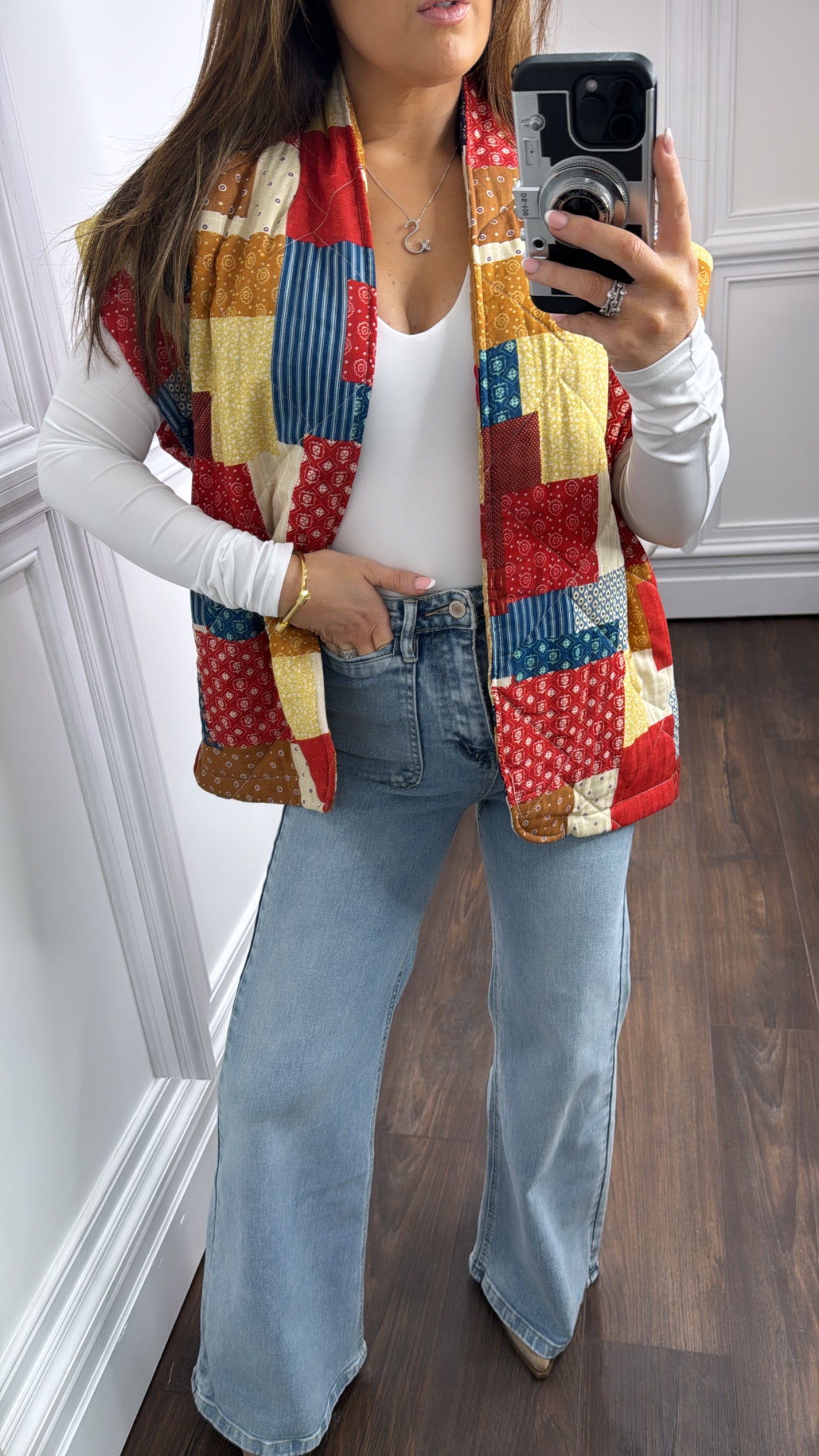 RHIANNE red quilted patchwork waist jacket