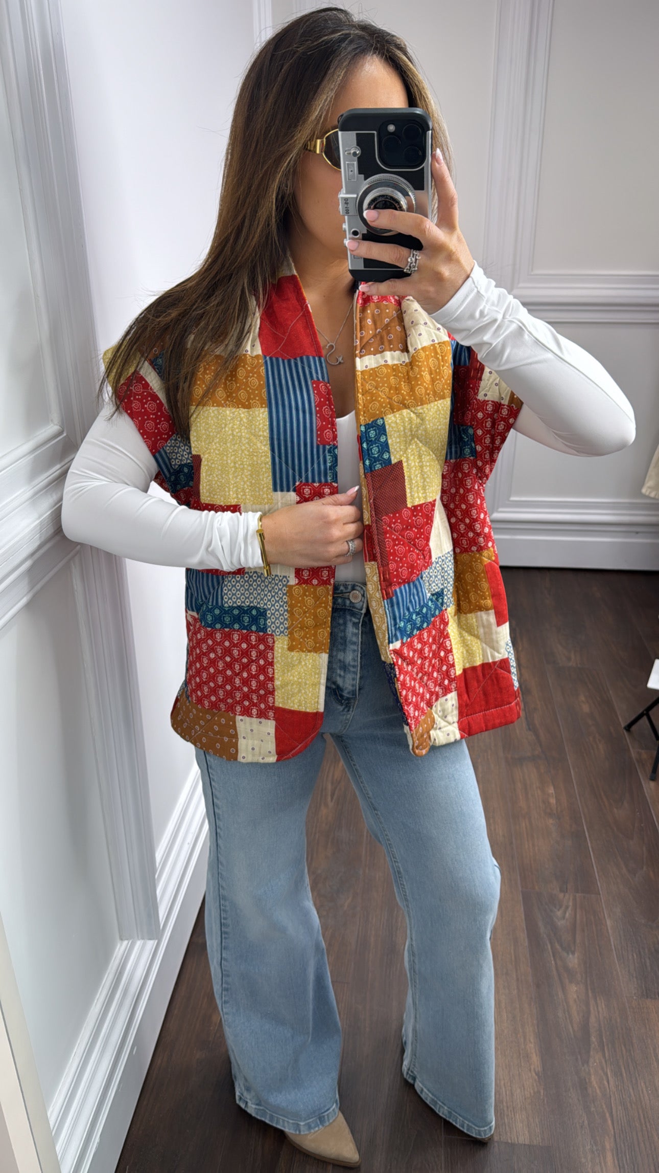 RHIANNE red quilted patchwork waist jacket