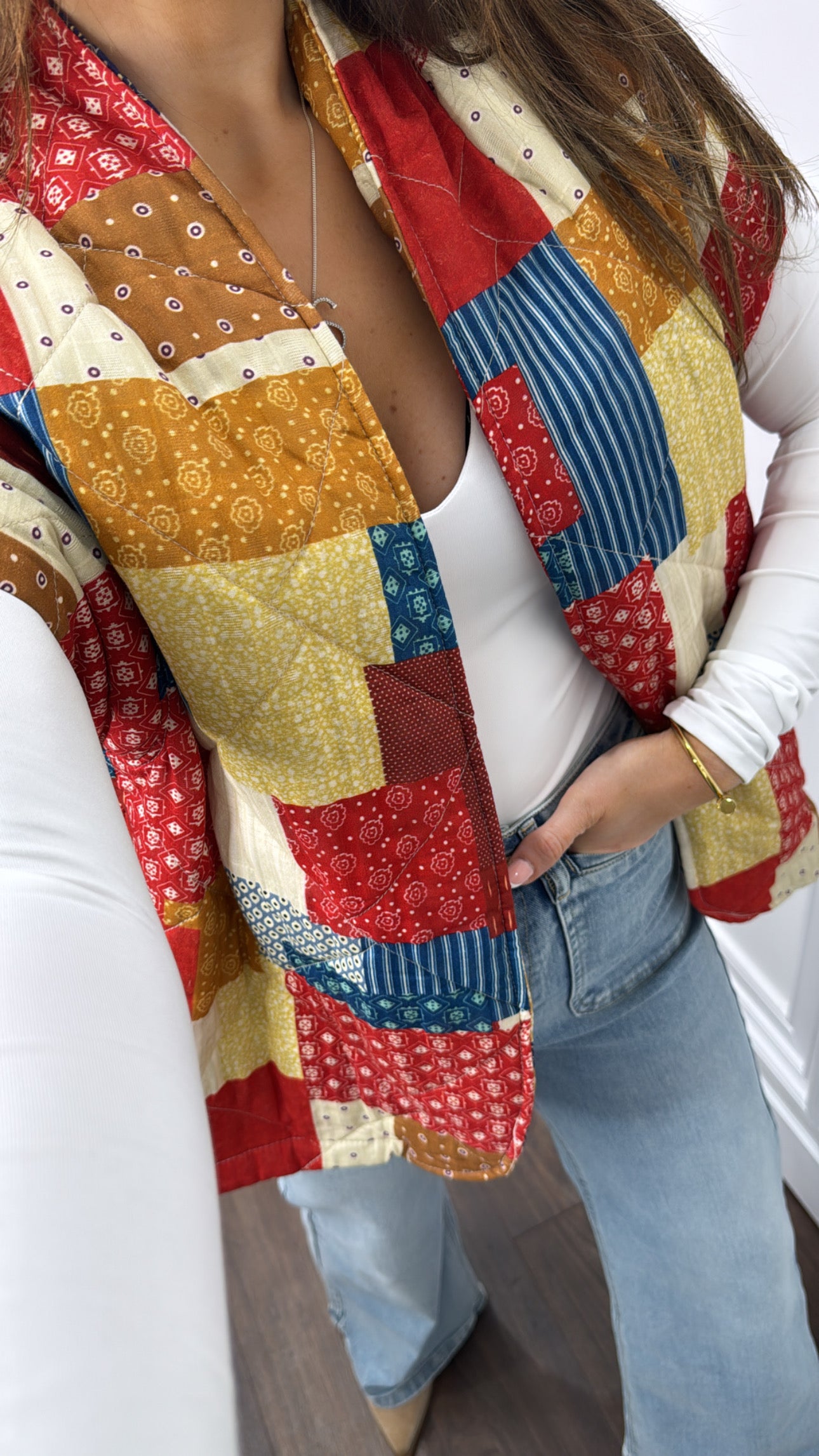 RHIANNE red quilted patchwork waist jacket