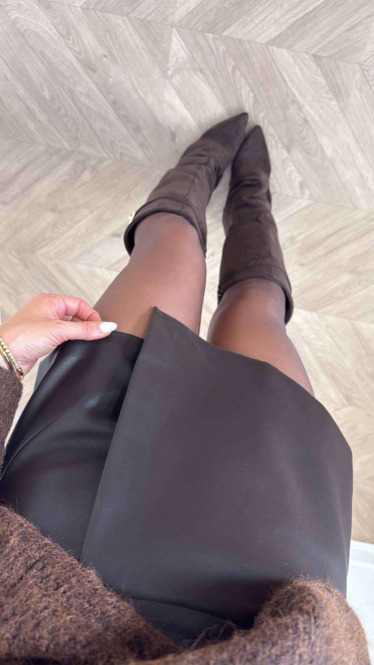 TALA brown faux leather skort