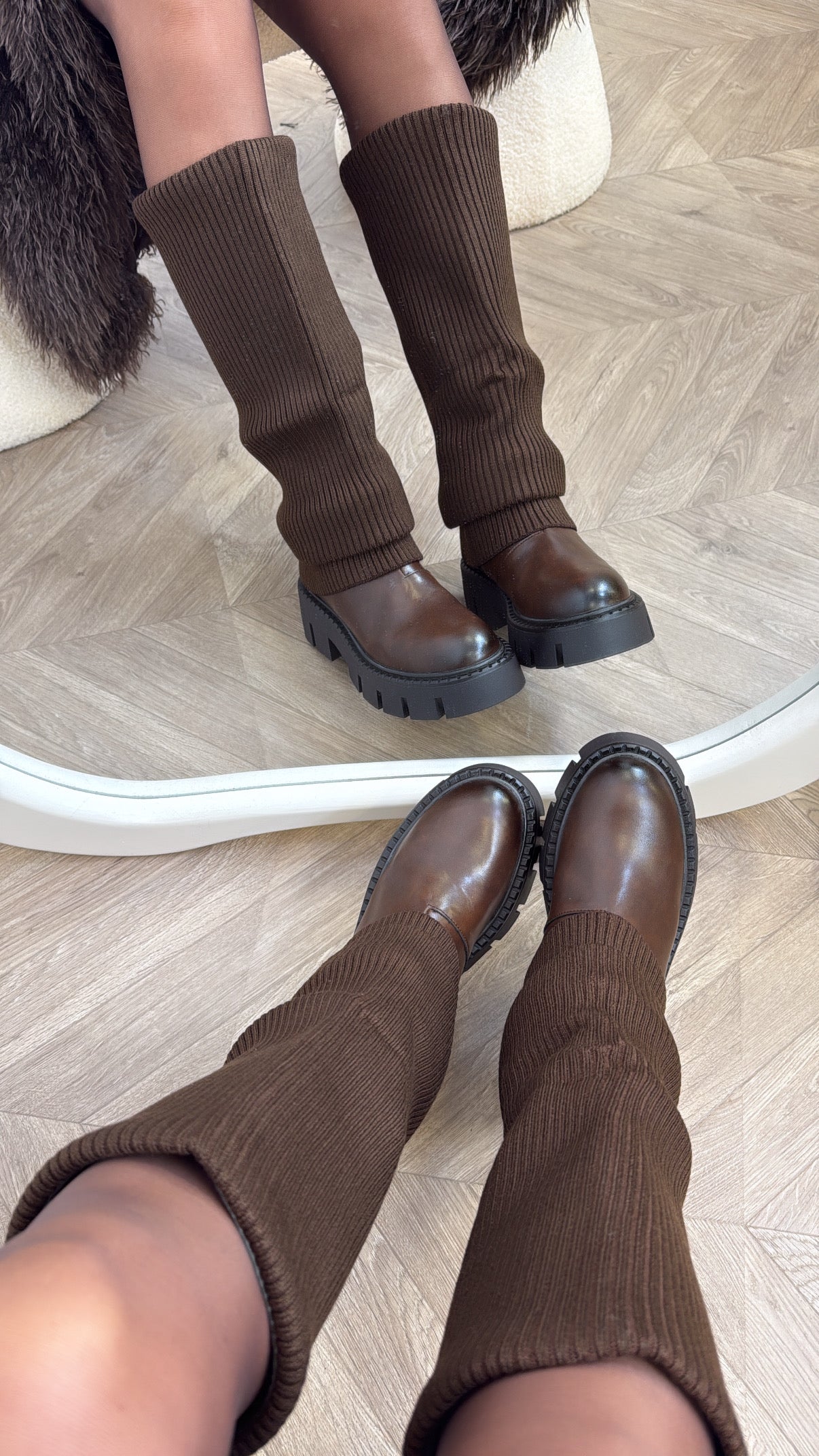 DANNI brown fold down knitted boots