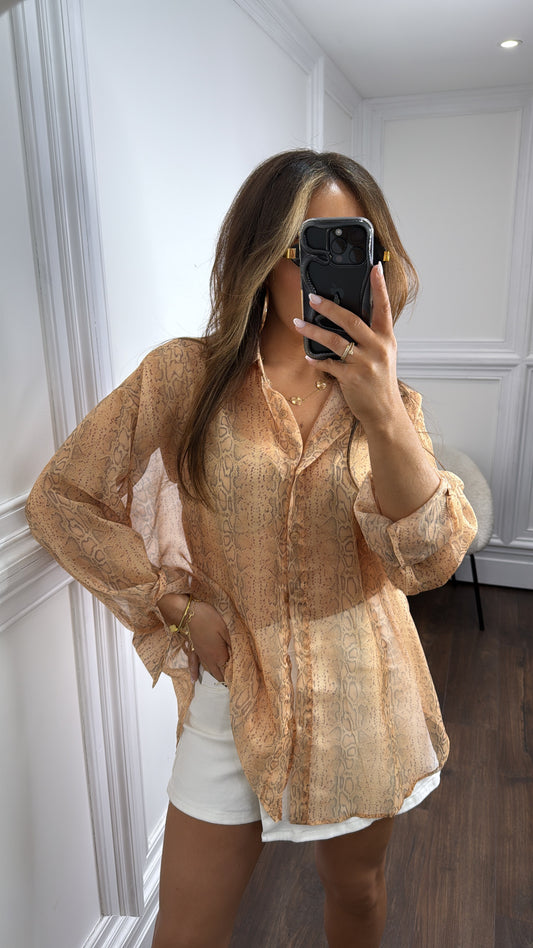 SUZANNE snake print sheer blouse