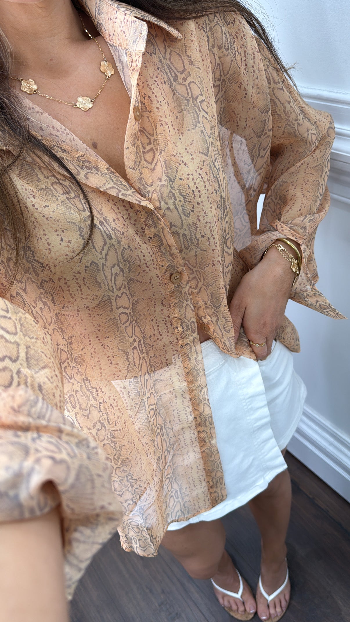 SUZANNE snake print sheer blouse