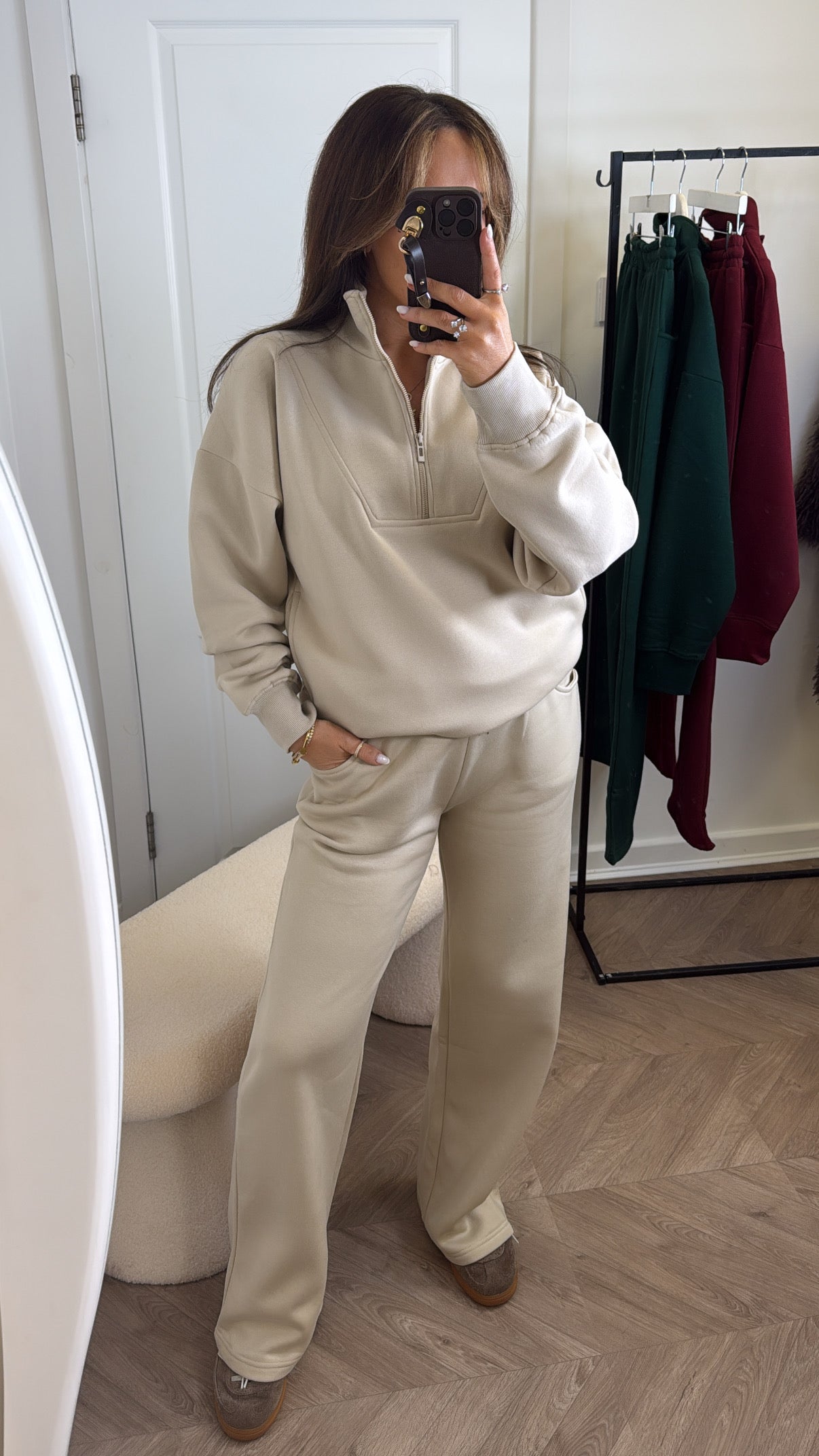 MAYA beige half zip sweatshirt and joggers tracksuit