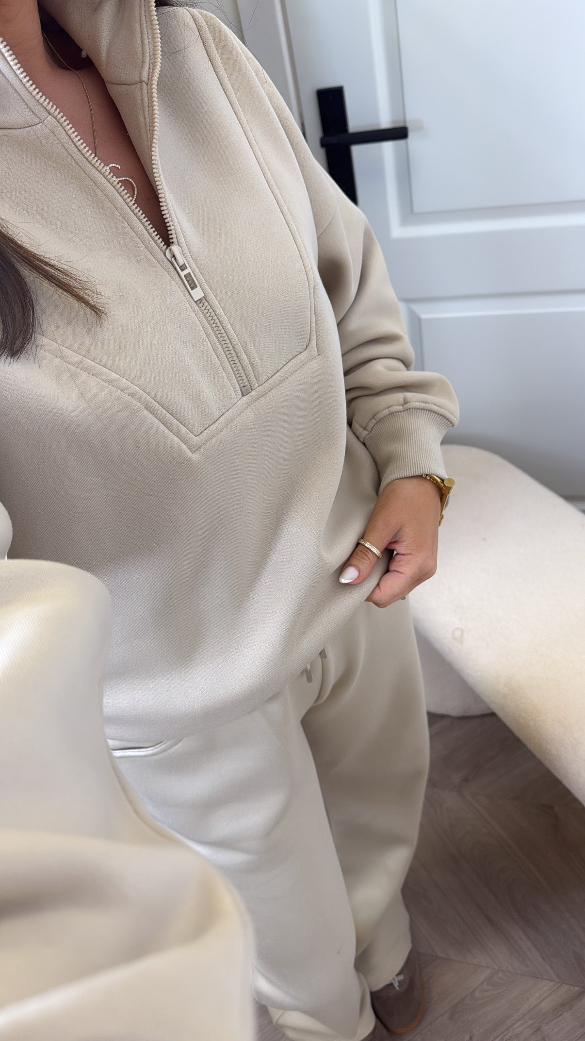 MAYA beige half zip sweatshirt and joggers tracksuit