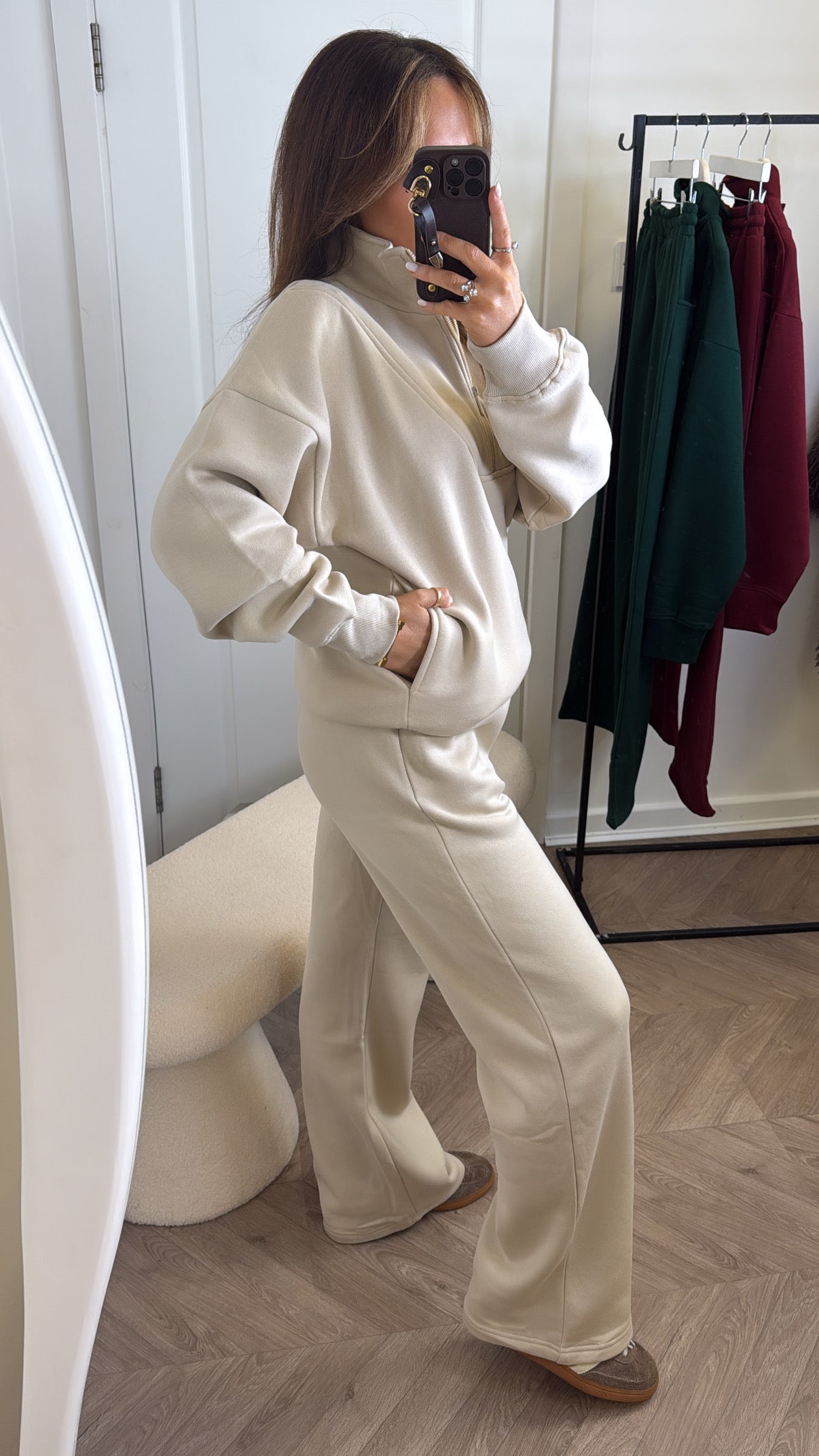 MAYA beige half zip sweatshirt and joggers tracksuit