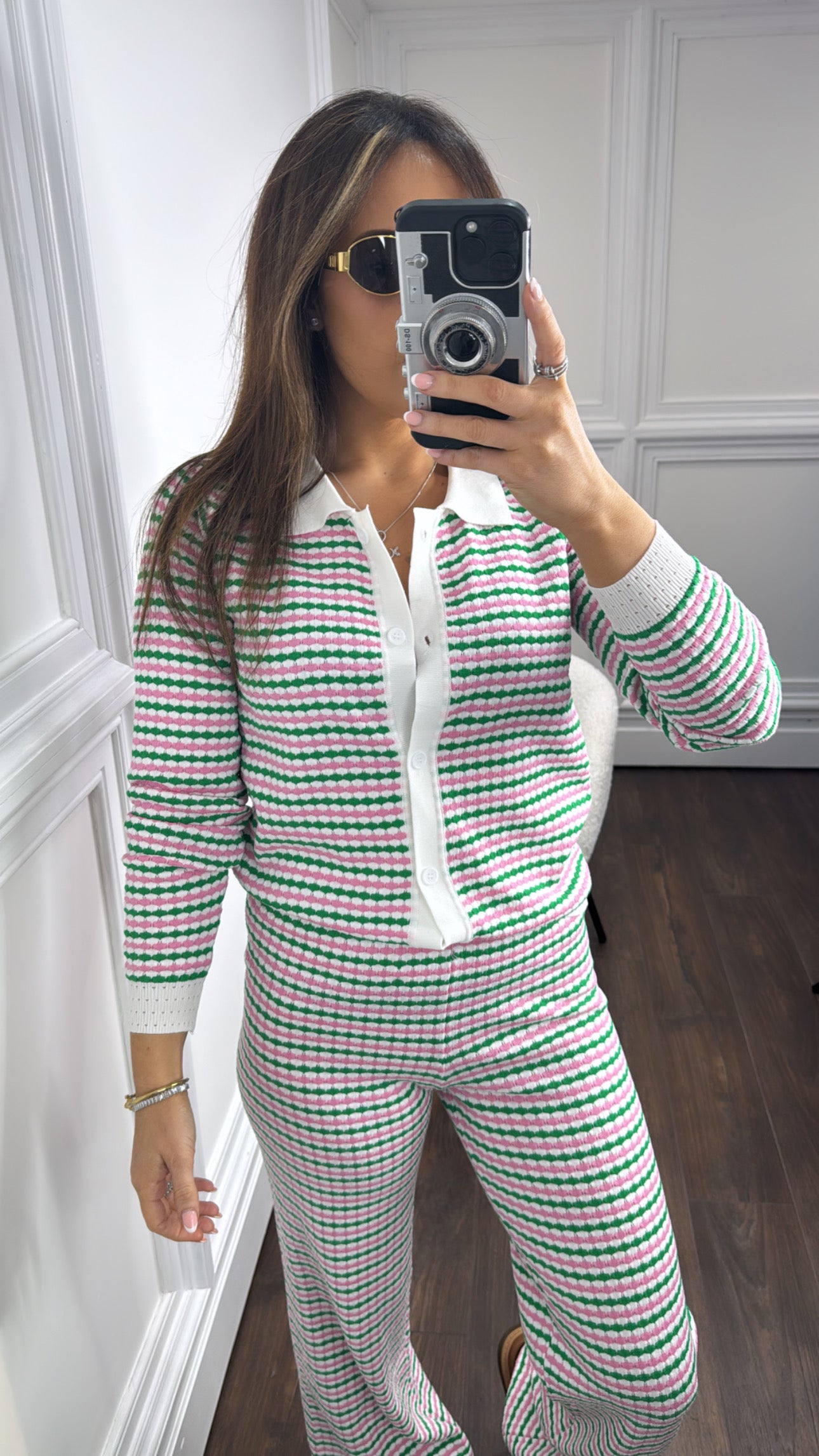 SELINA pink and green stripe co-ord set