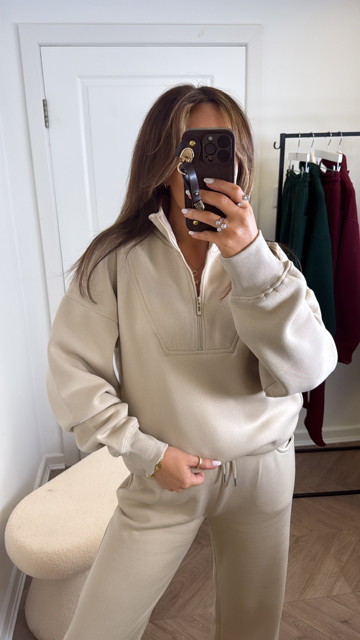 MAYA beige half zip sweatshirt and joggers tracksuit