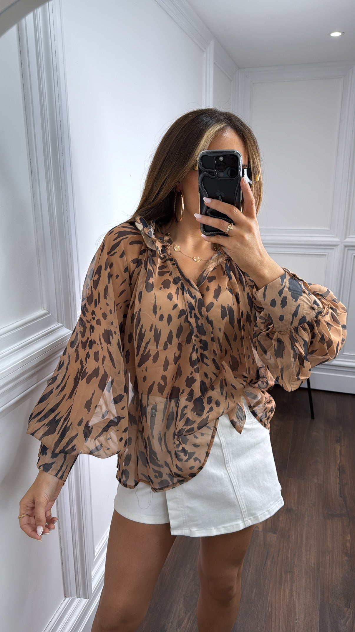 ELENOR leopard print sheer blouse