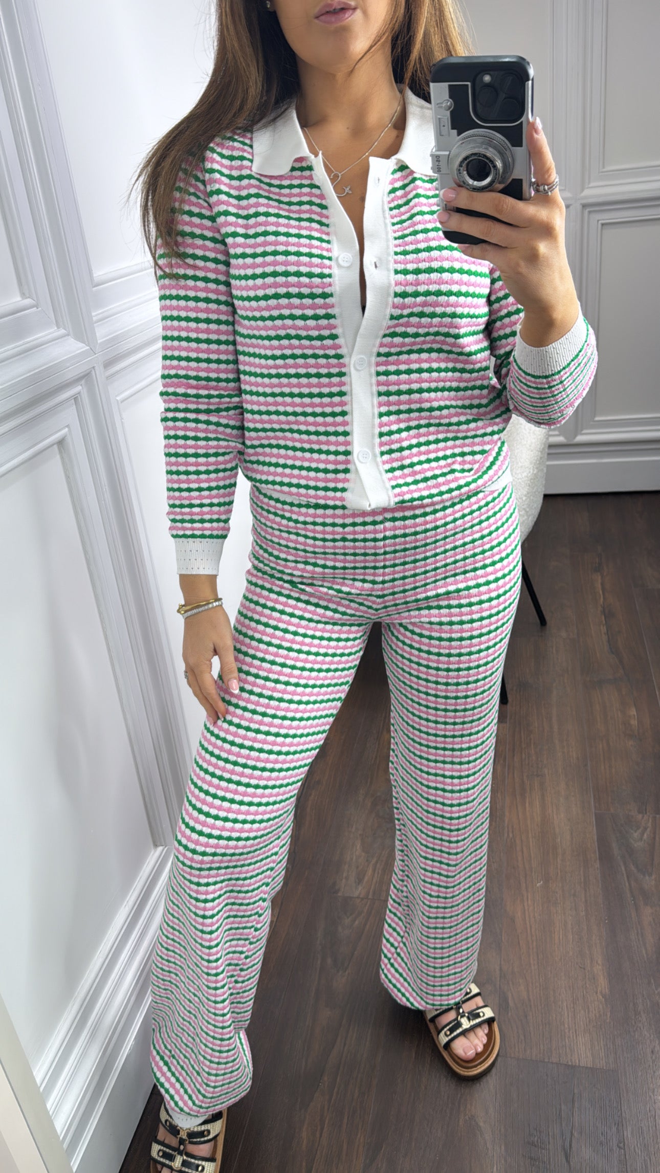 SELINA pink and green stripe co-ord set